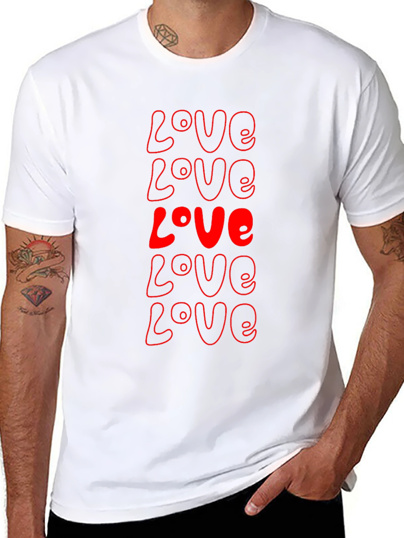 Red Love Print Black T-Shirt