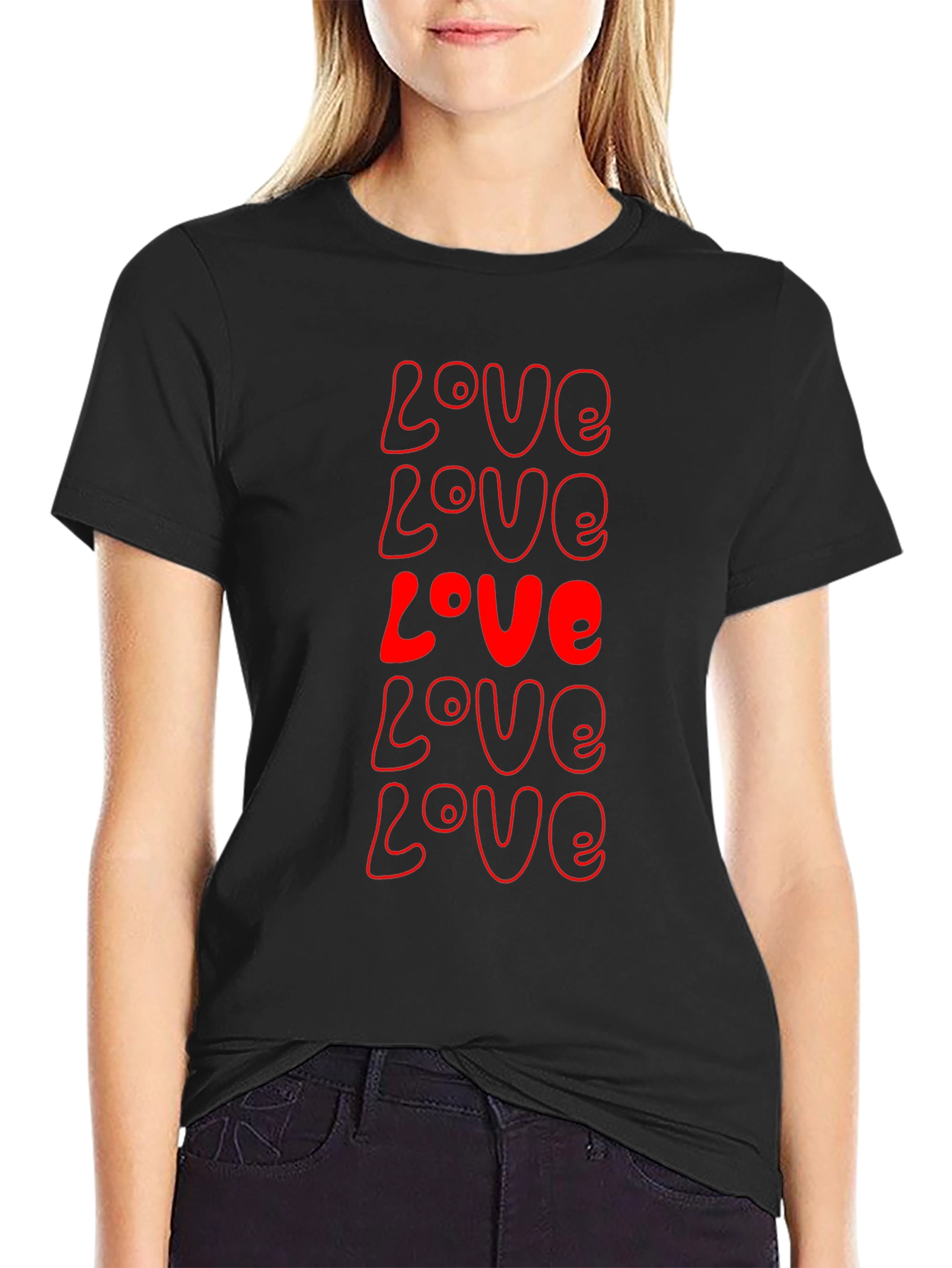 Red Love Print Black T-Shirt