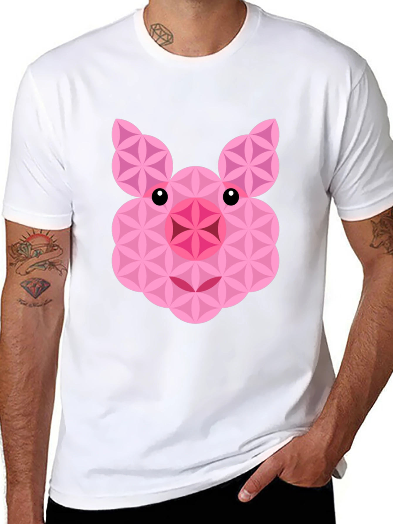 Geometric Pig Graphic Black T-Shirt