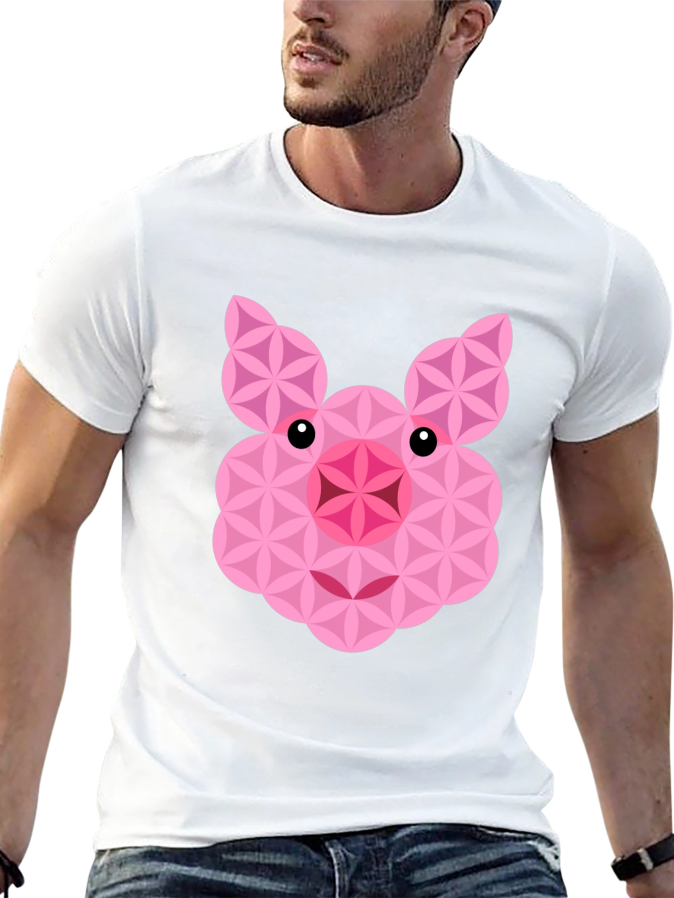 Geometric Pig Graphic Black T-Shirt