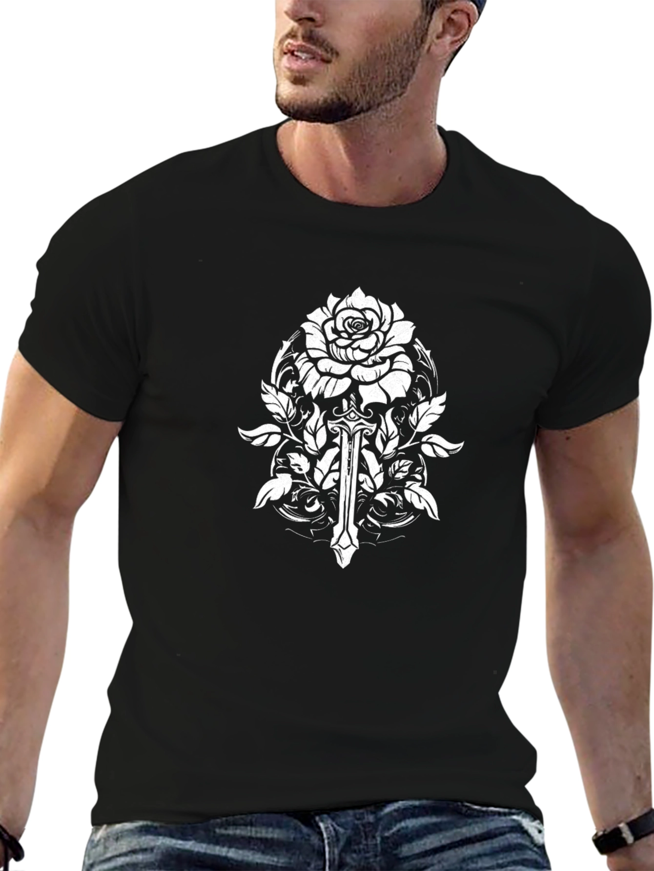 Rose & Sword Graphic Black T-Shirt