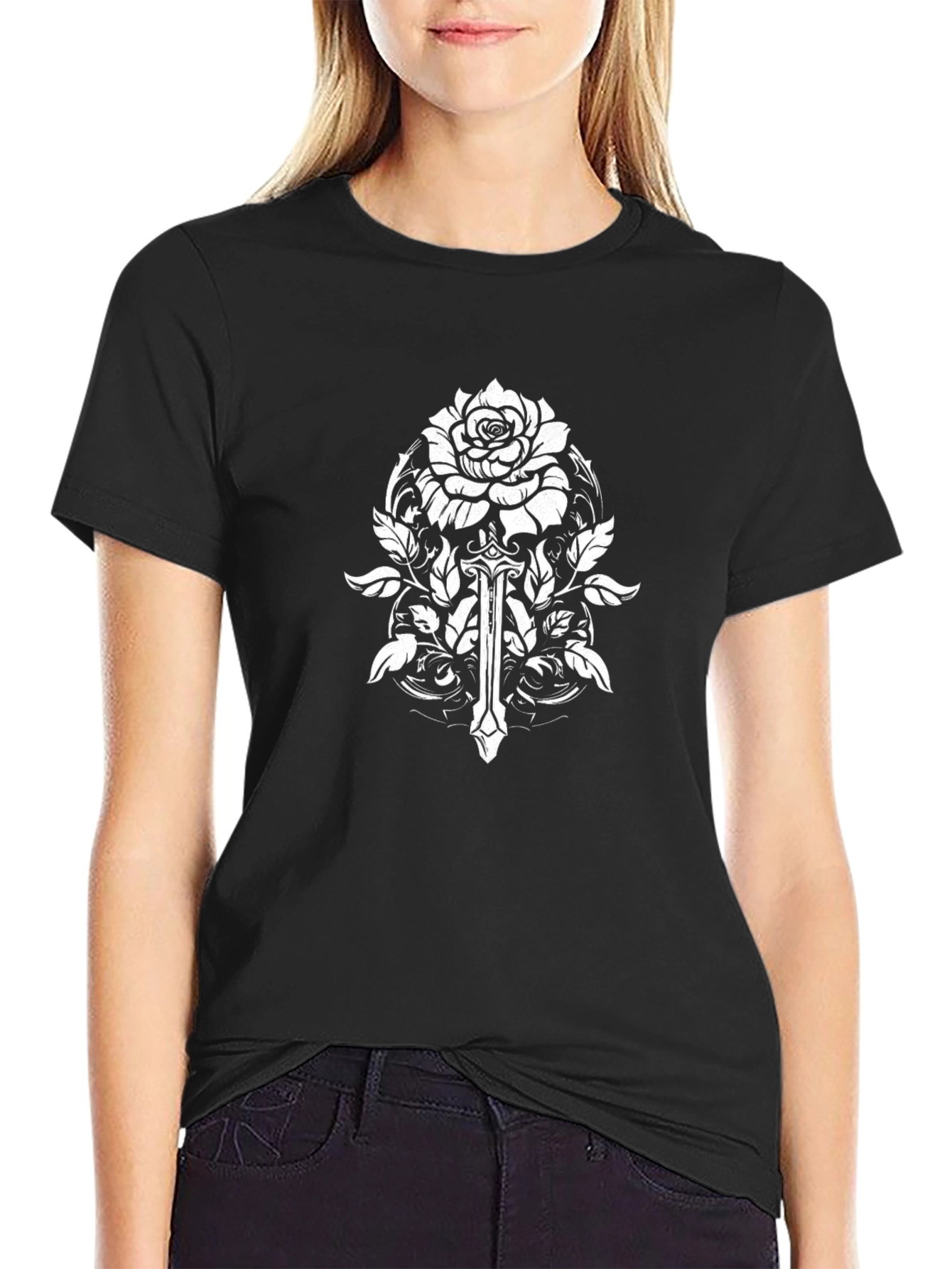Rose & Sword Graphic Black T-Shirt