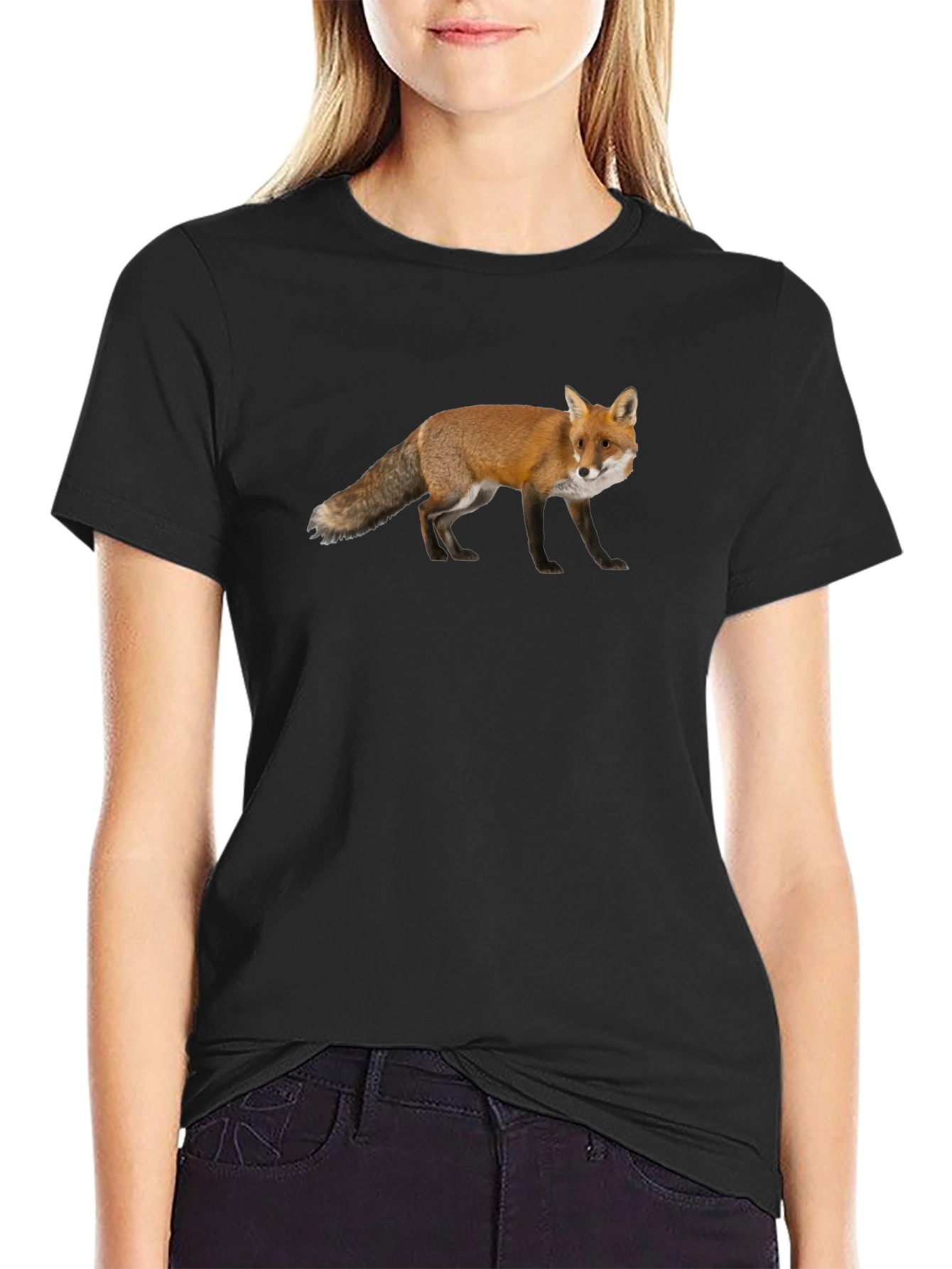 Fox Graphic Print Black Crew Neck T-Shirt