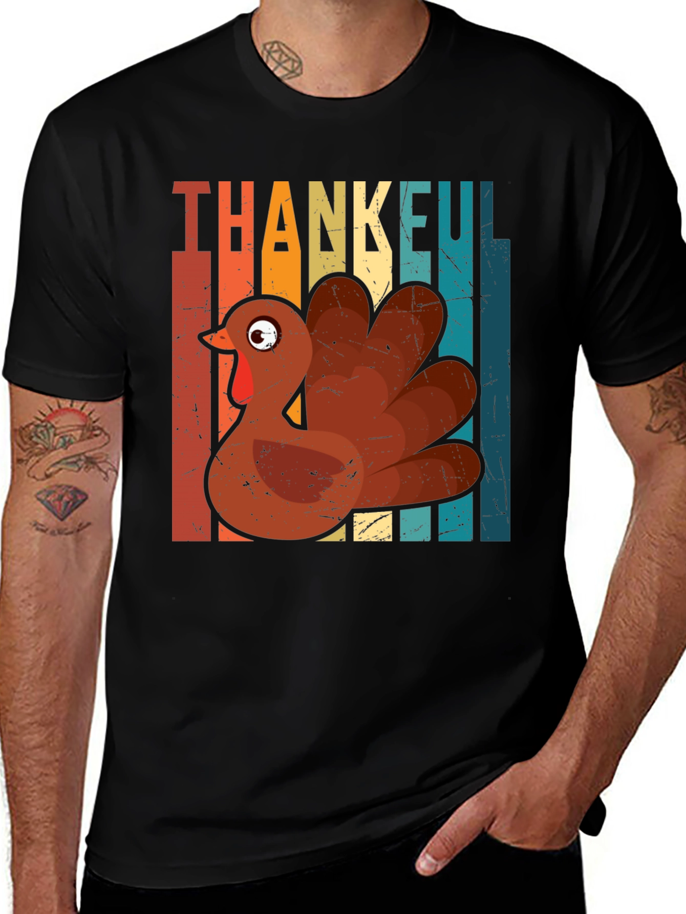 Thankful Turkey Graphic T-Shirt - Thanksgiving Holiday Tee