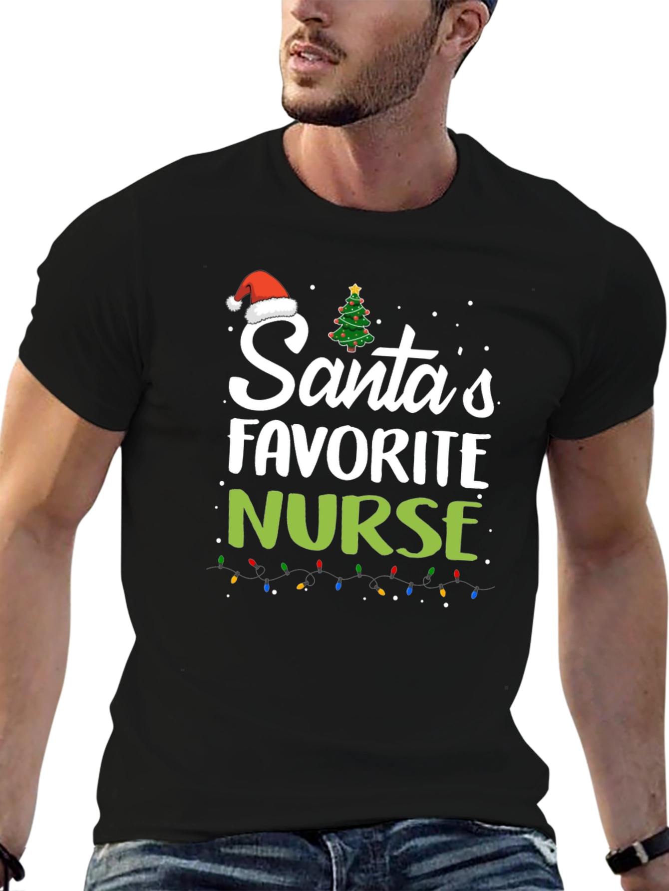 Santas Favorite Nurse Christmas Graphic T-Shirt