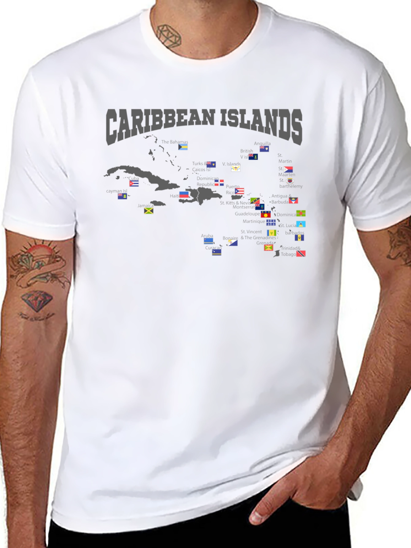 Caribbean Islands Flags T-Shirt - Black