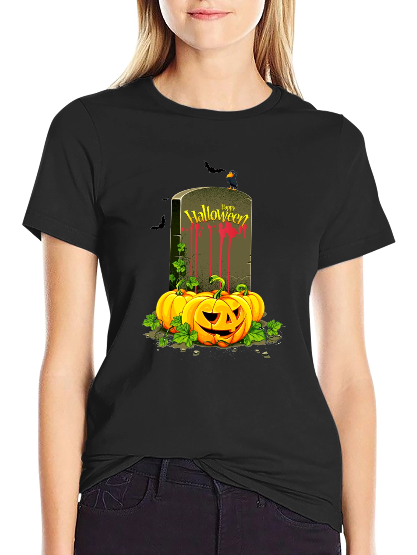 Halloween Tombstone Pumpkin Graphic Tee