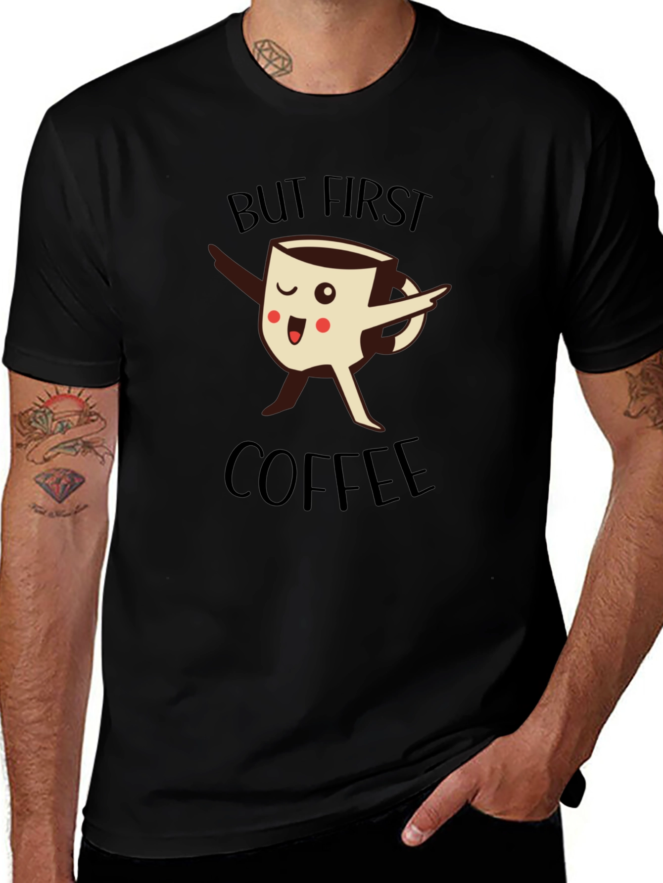 But First Coffee Graphic Tee - Mens Black T-Shirt