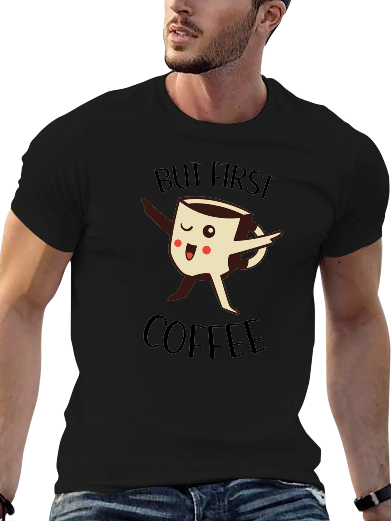 But First Coffee Graphic Tee - Mens Black T-Shirt