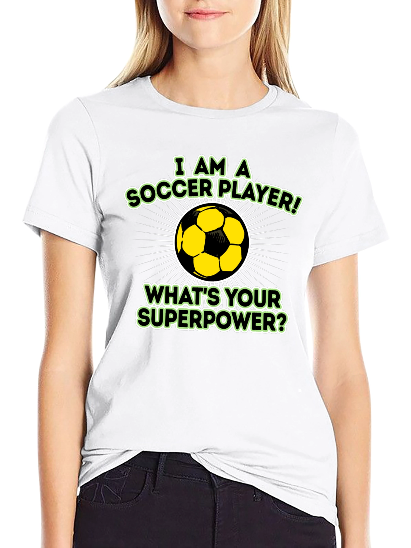 Soccer Player Superpower Black Graphic T-Shirt