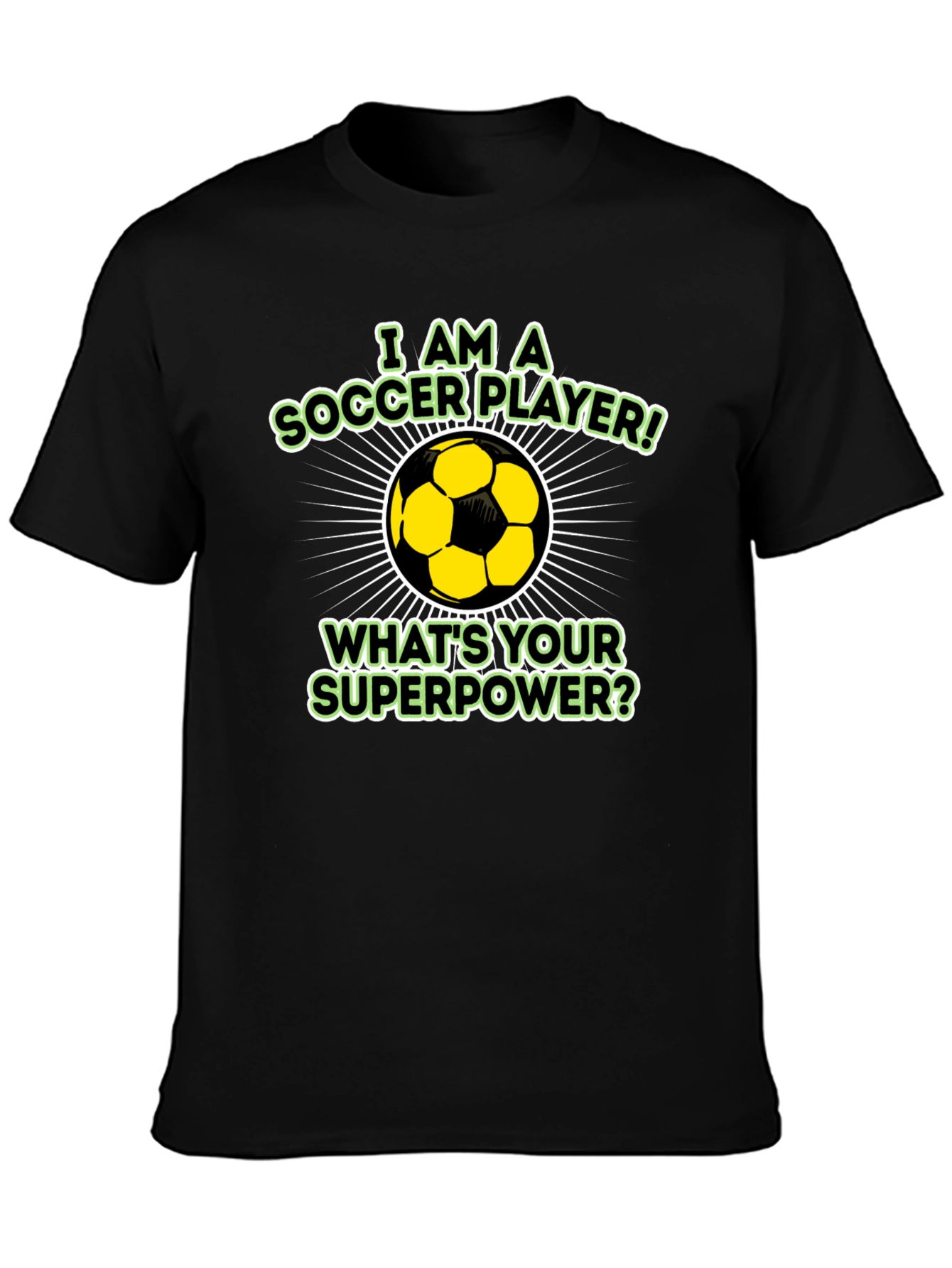 Soccer Player Superpower Black Graphic T-Shirt