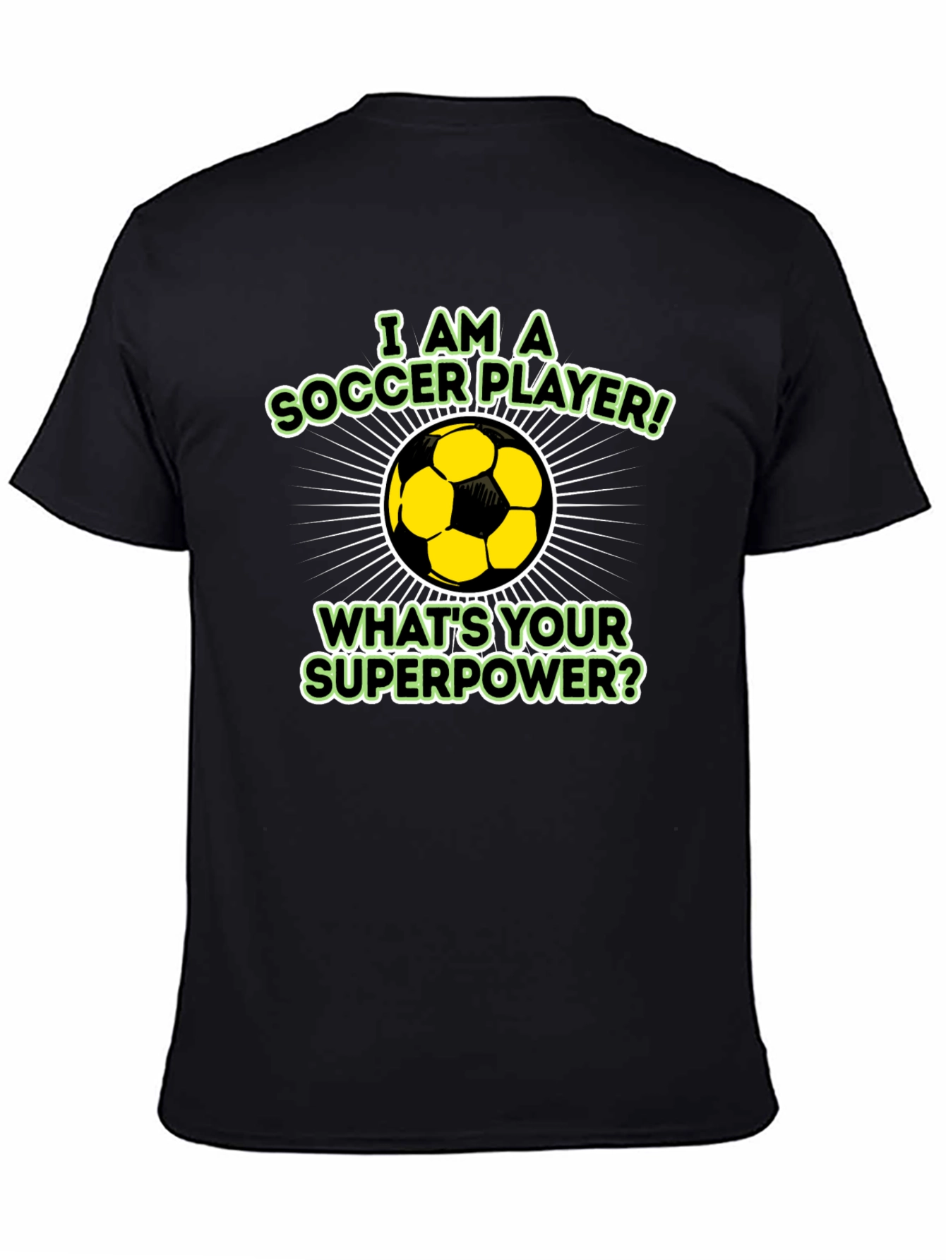 Soccer Player Superpower Black Graphic T-Shirt