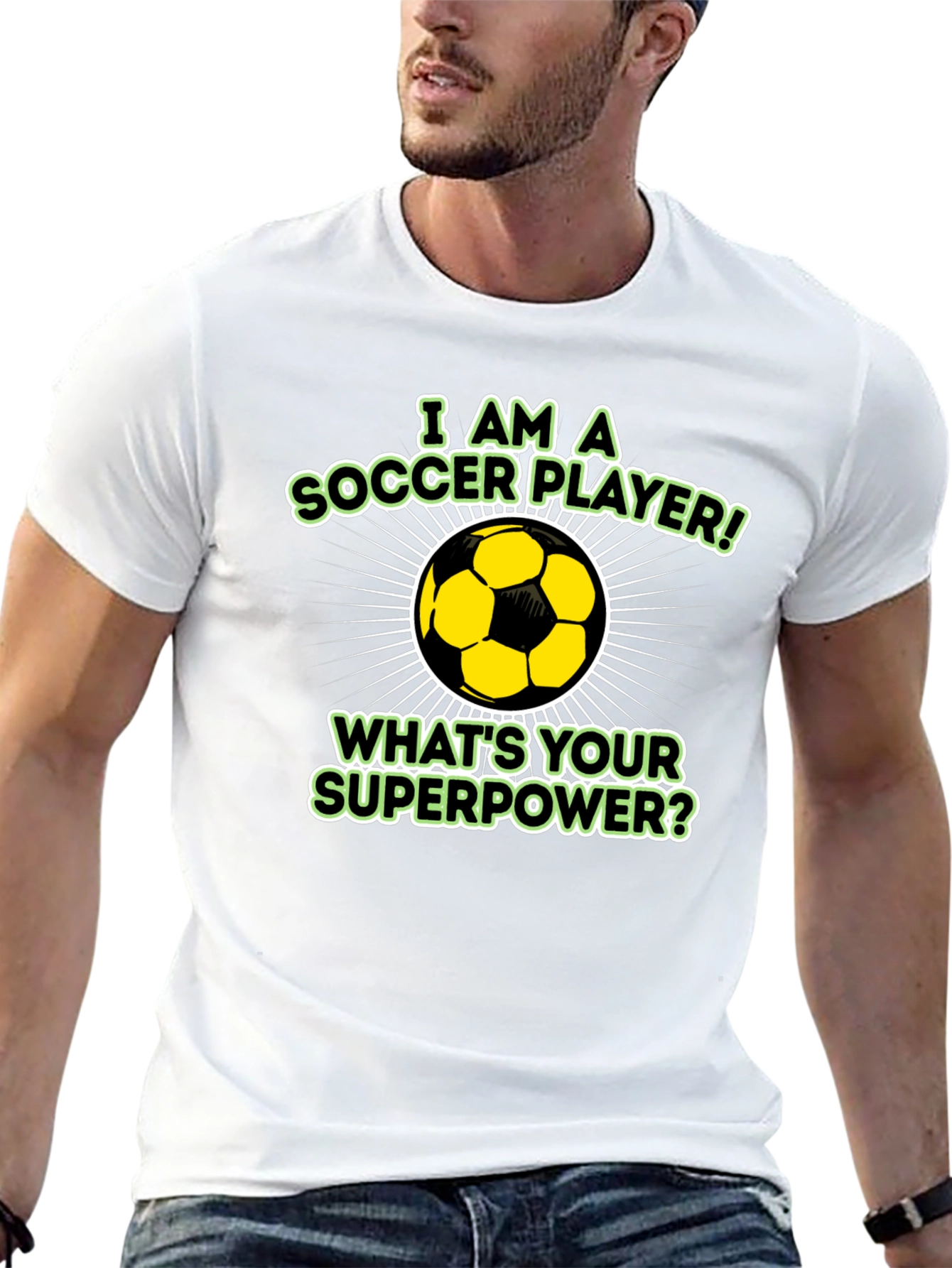 Soccer Player Superpower Black Graphic T-Shirt