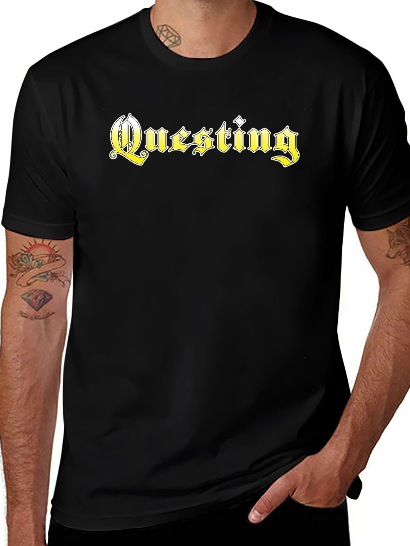 Questing Graphic Tee - Black Cotton Blend T-Shirt
