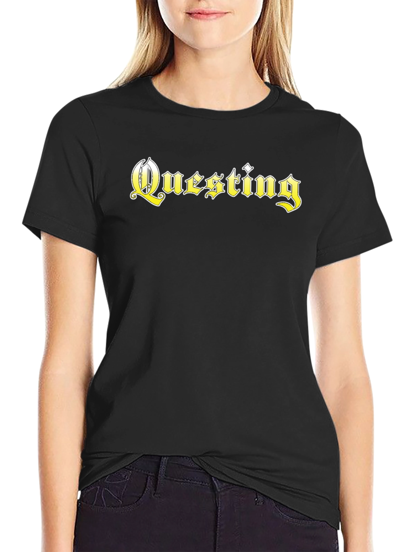 Questing Graphic Tee - Black Cotton Blend T-Shirt