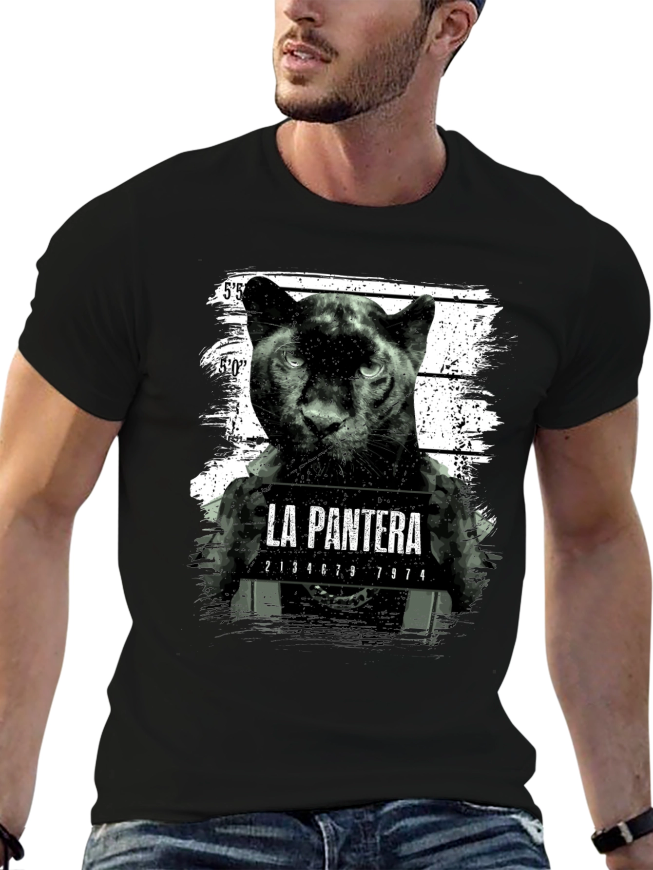La Pantera Mugshot Graphic Tee - Black Cotton T-Shirt