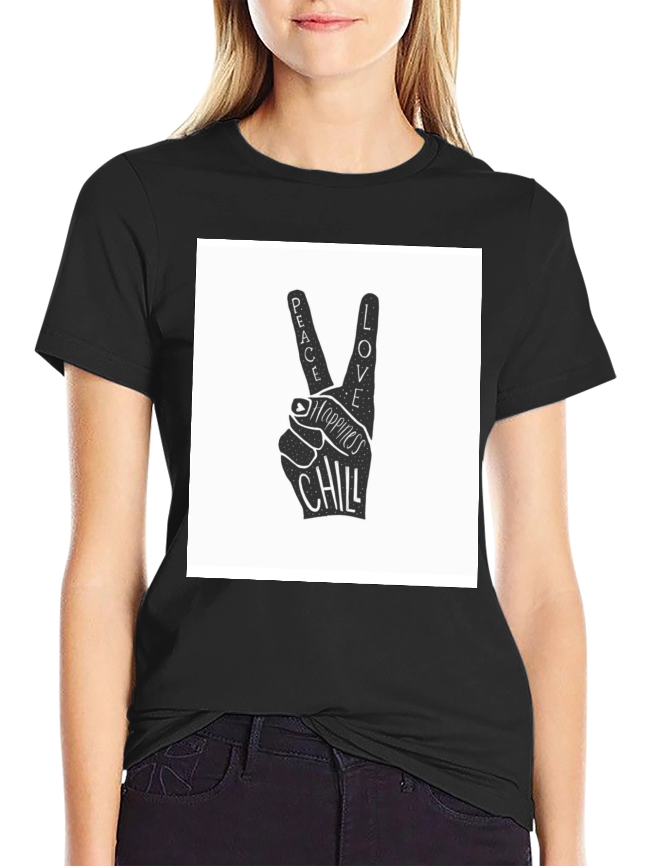 Peace Love Chill Graphic T-Shirt - Black