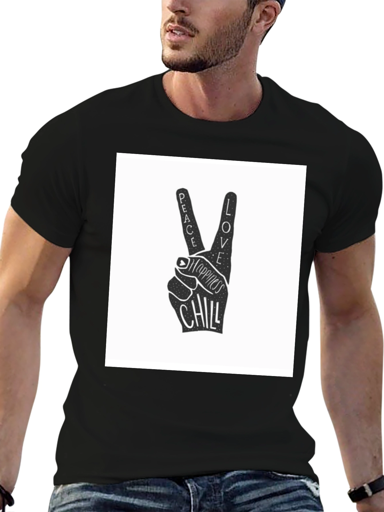 Peace Love Chill Graphic T-Shirt - Black