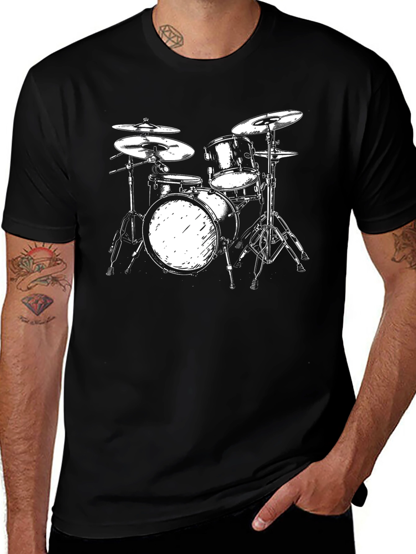 Drum Kit Graphic Tee - Black Cotton T-Shirt
