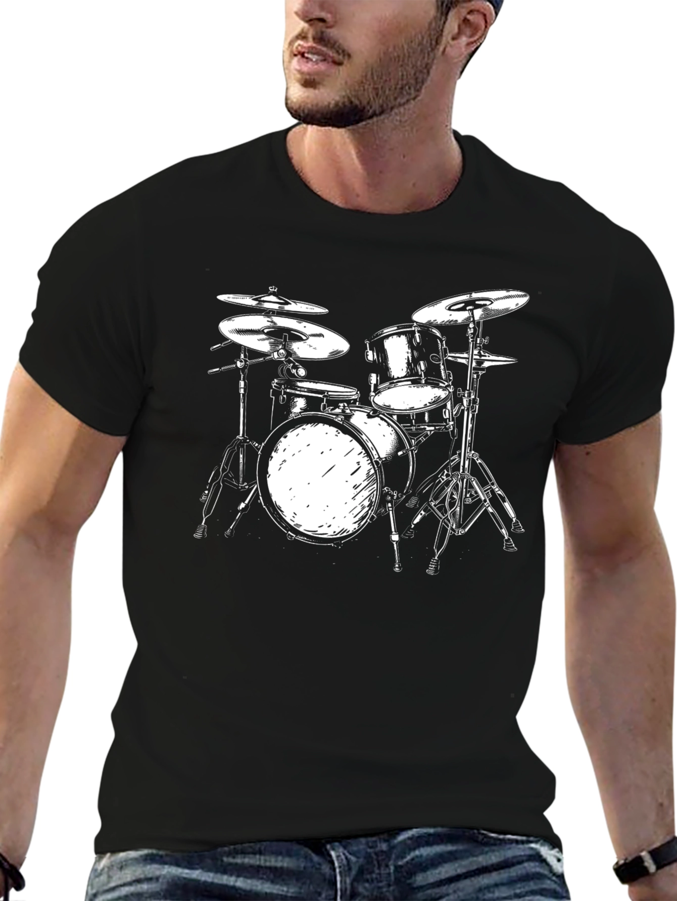 Drum Kit Graphic Tee - Black Cotton T-Shirt