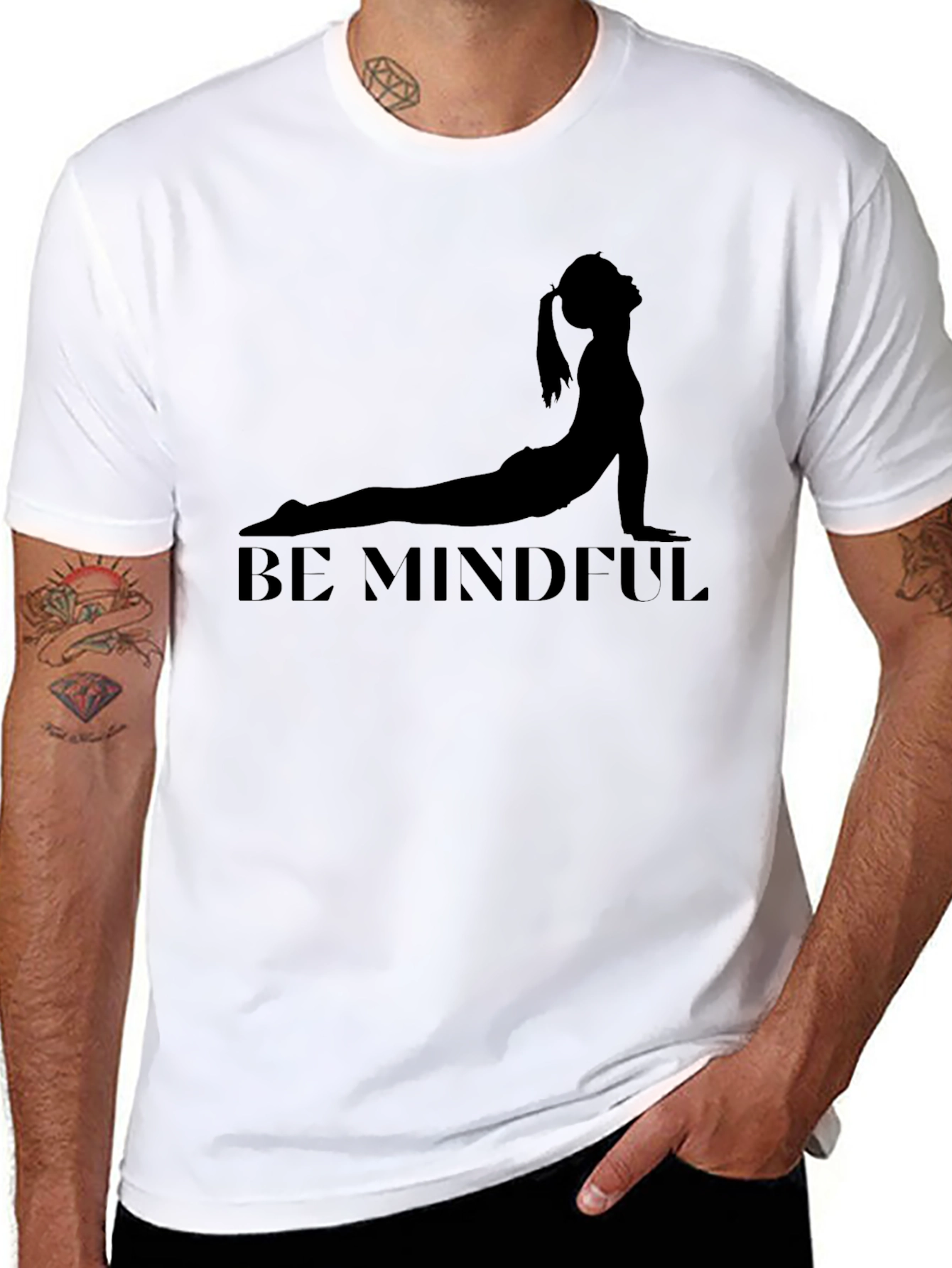Be Mindful Yoga Pose Black T-Shirt