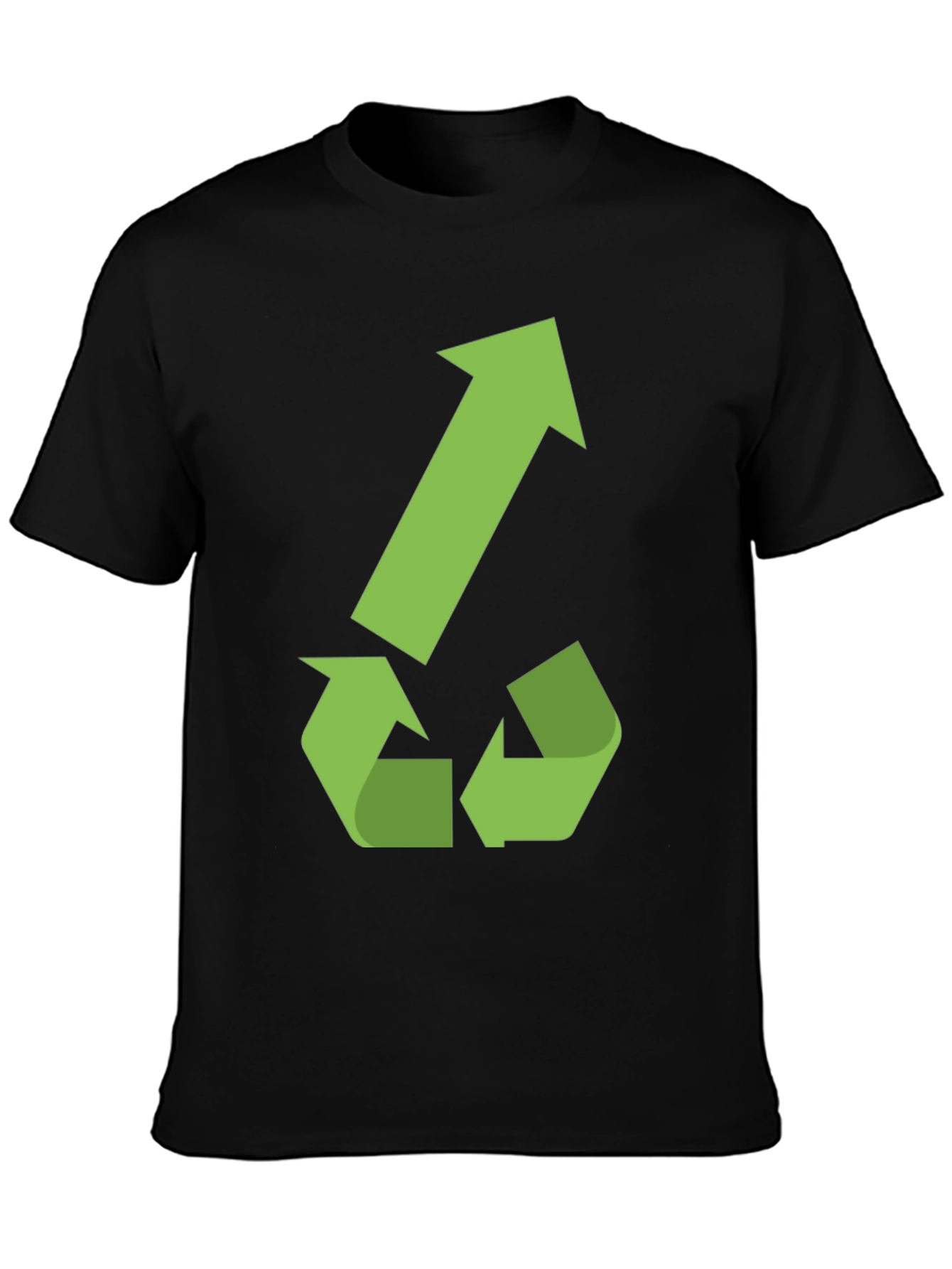 Eco-Friendly Black T-Shirt with Green Recycle Arrow Design
