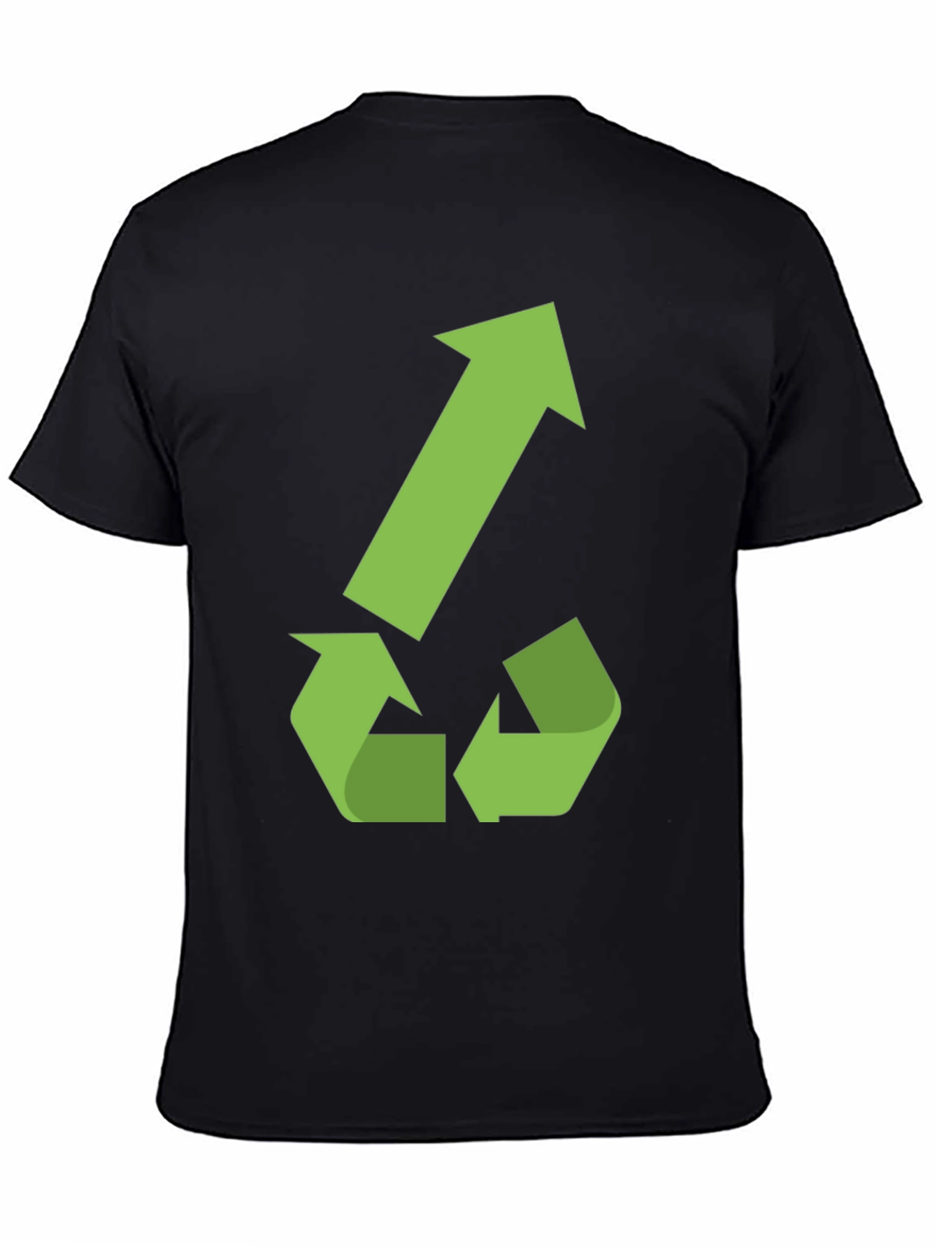 Eco-Friendly Black T-Shirt with Green Recycle Arrow Design