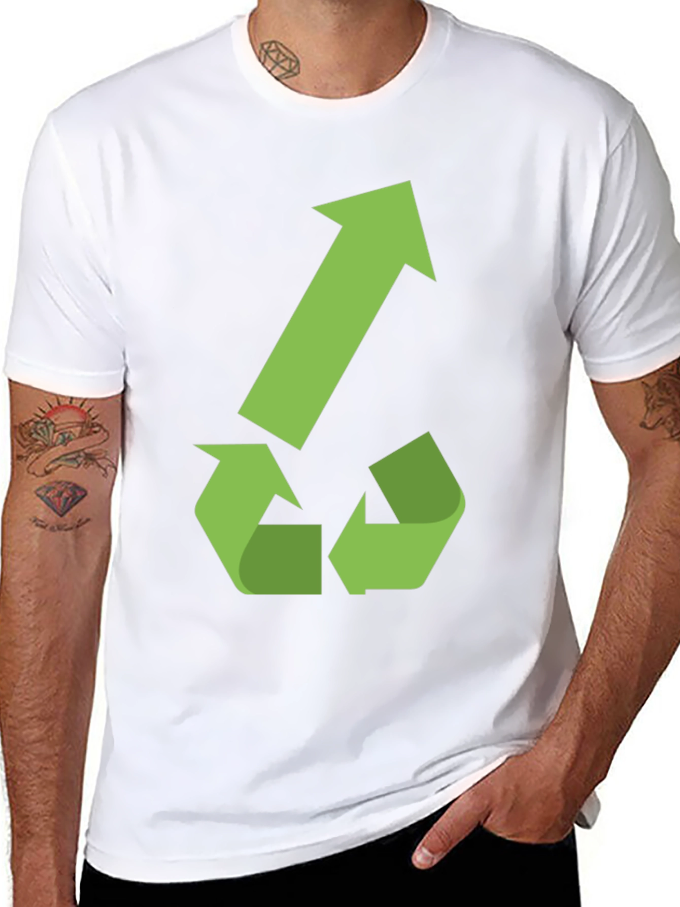Eco-Friendly Black T-Shirt with Green Recycle Arrow Design