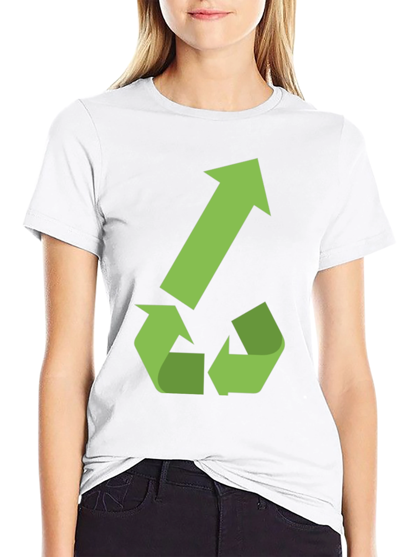 Eco-Friendly Black T-Shirt with Green Recycle Arrow Design
