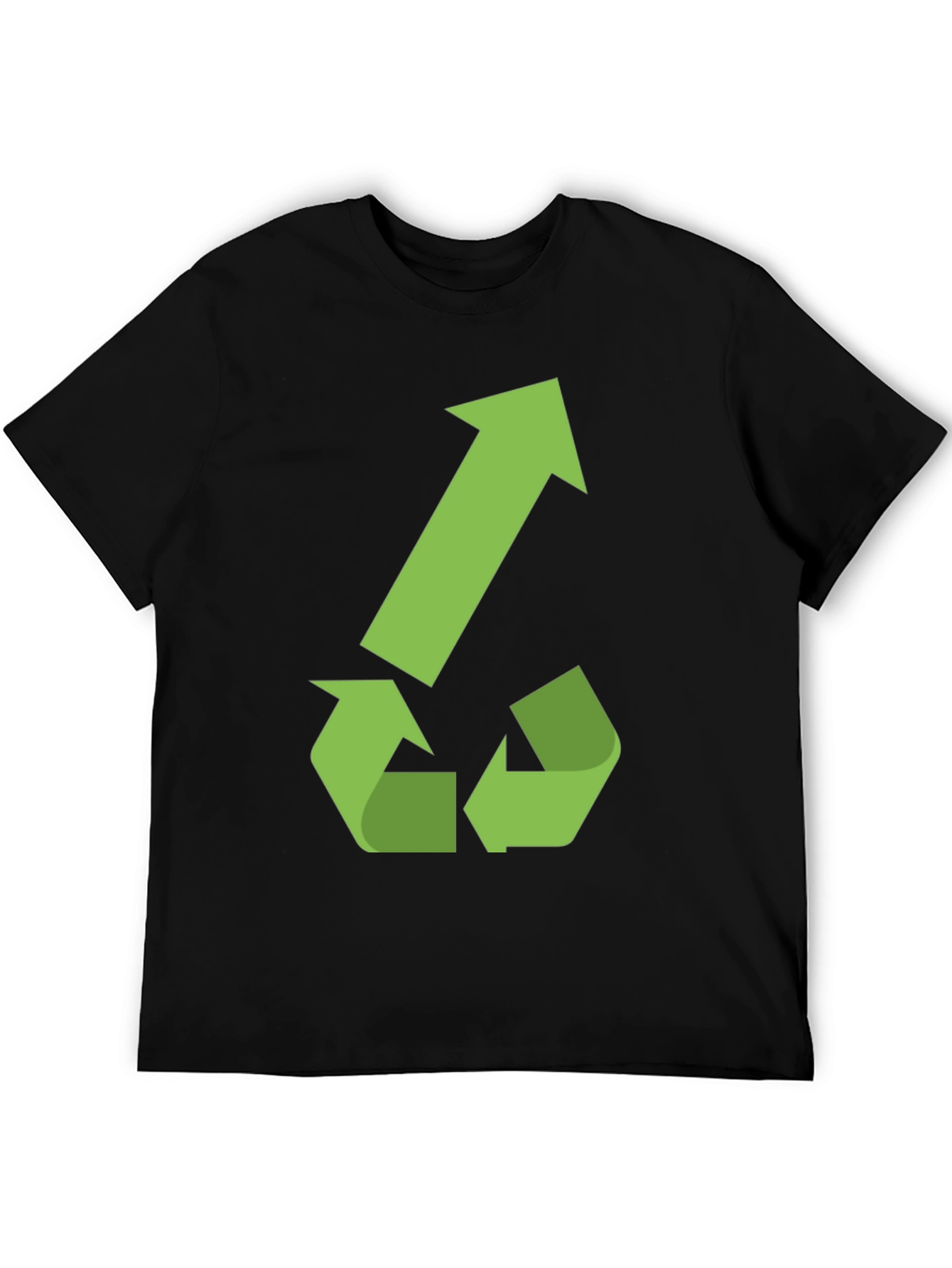 Eco-Friendly Black T-Shirt with Green Recycle Arrow Design