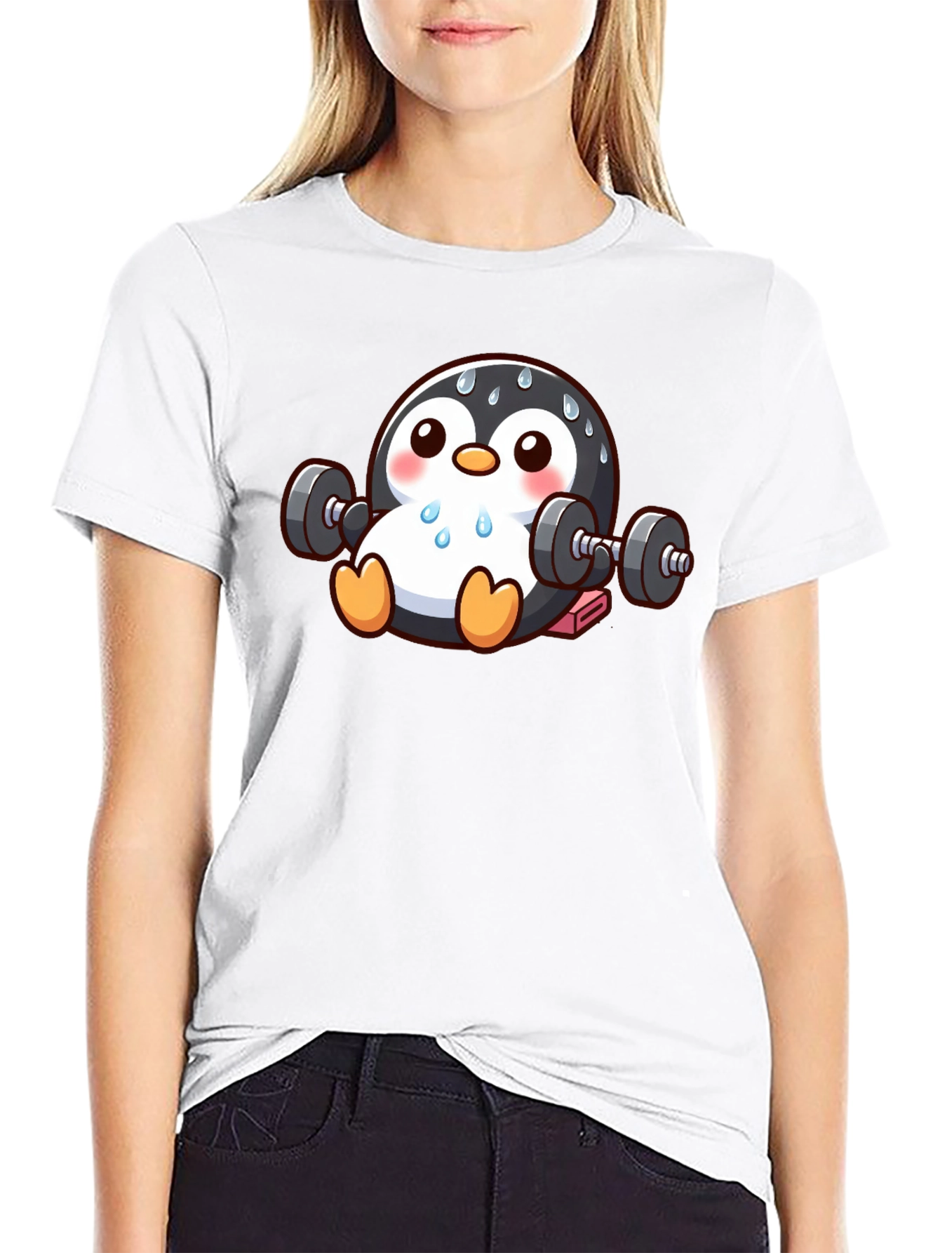 Penguin Lifting Weights Graphic T-Shirt