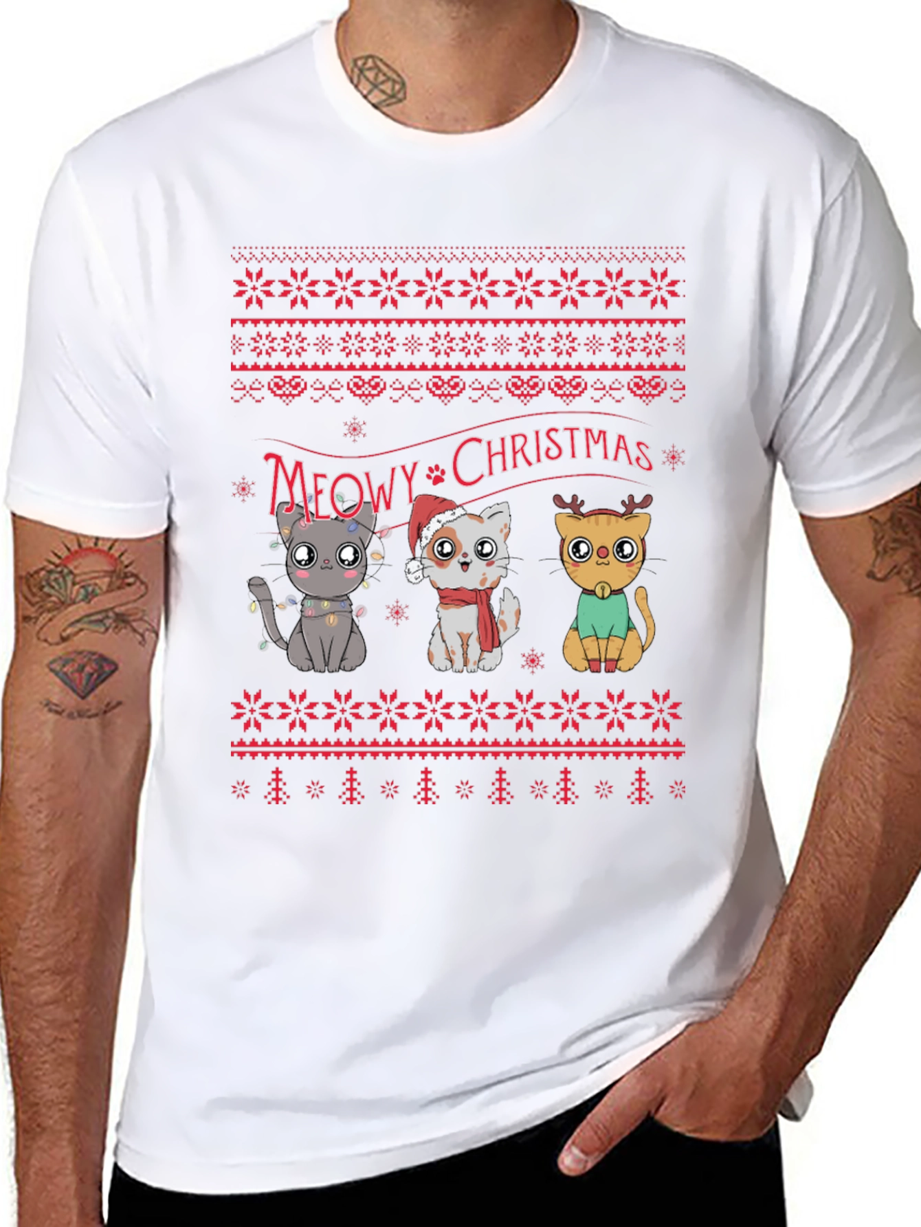 Meowy Christmas Cat T-Shirt - Holiday Festive Style