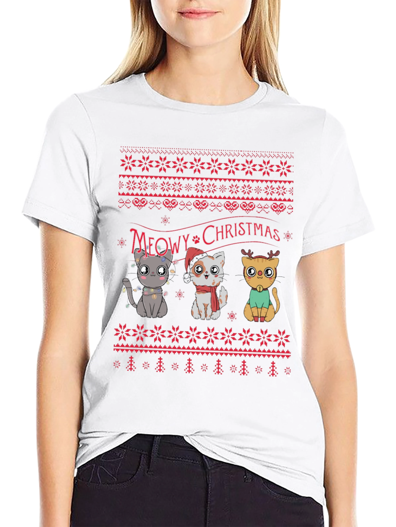 Meowy Christmas Cat T-Shirt - Holiday Festive Style