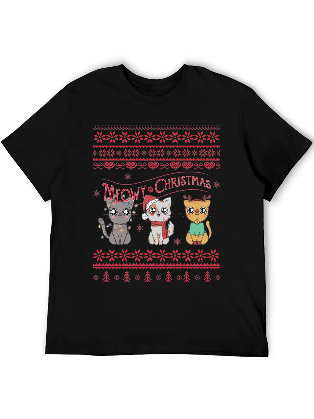 Meowy Christmas Cat T-Shirt - Holiday Festive Style