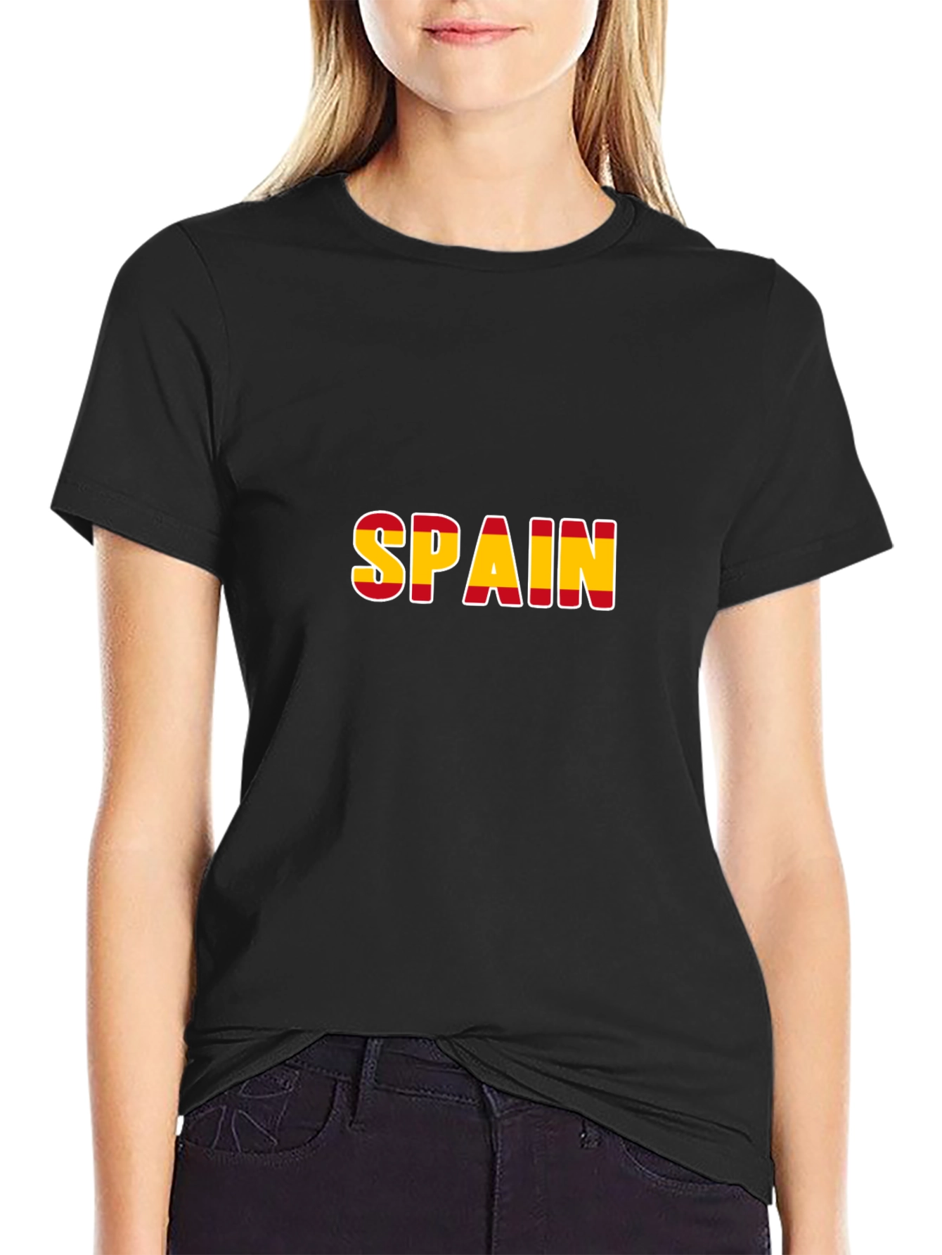 Spain Flag T-Shirt - Black Crew Neck Tee
