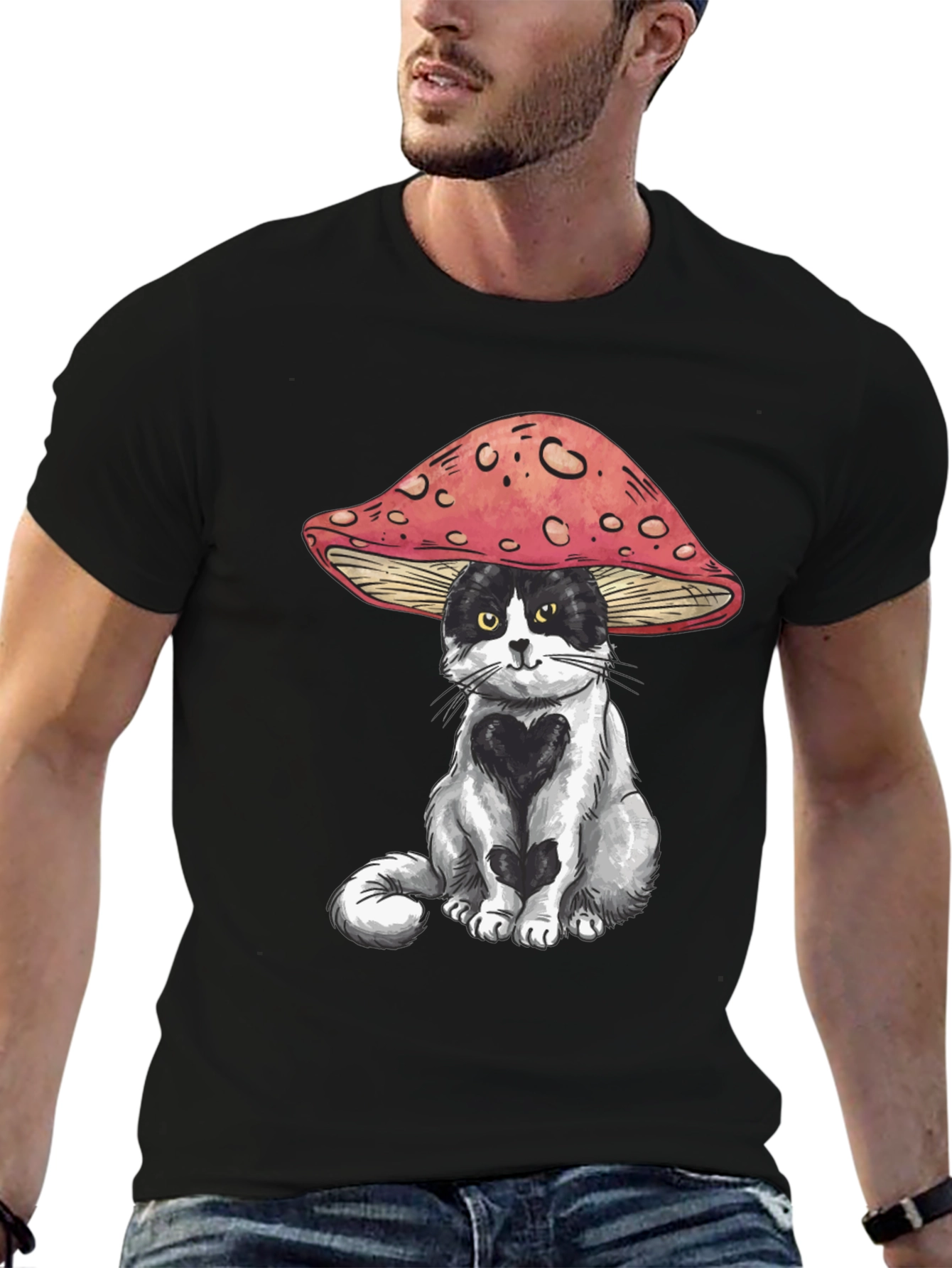 Mushroom Cat T-Shirt: Whimsical Graphic Tee