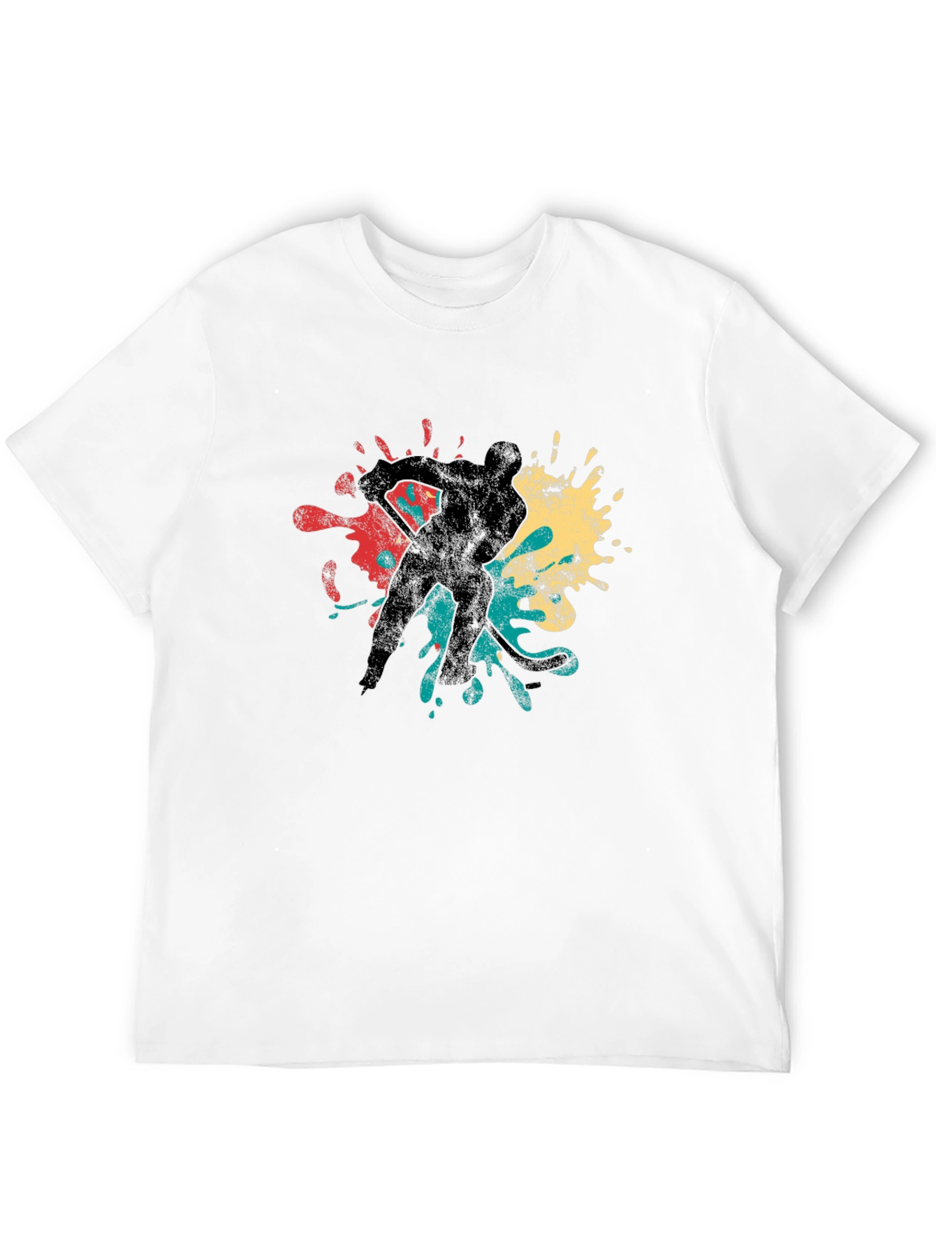 Hockey Player Retro Splash Graphic T-Shirt