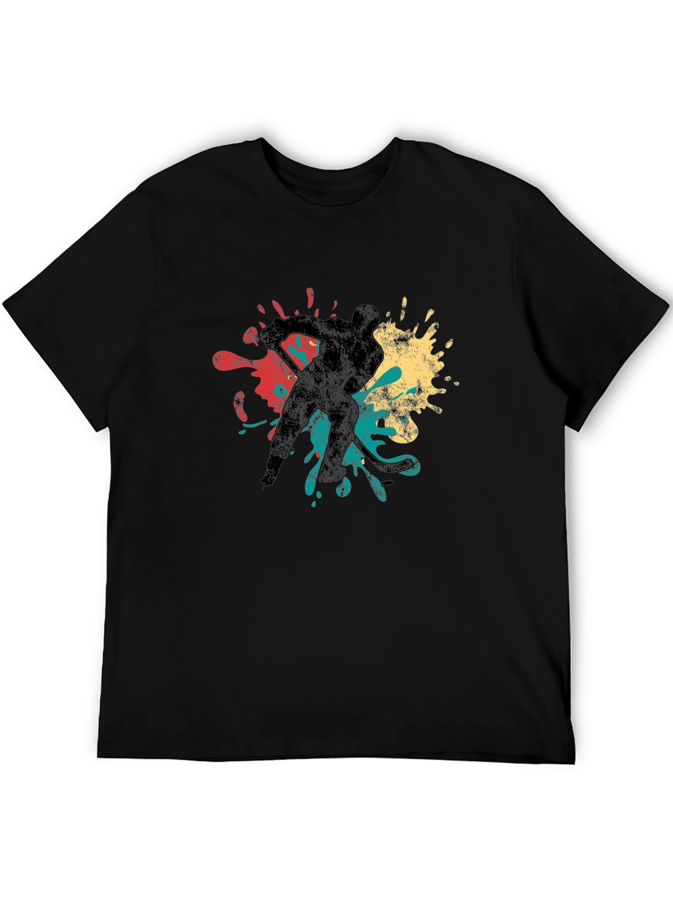 Hockey Player Retro Splash Graphic T-Shirt