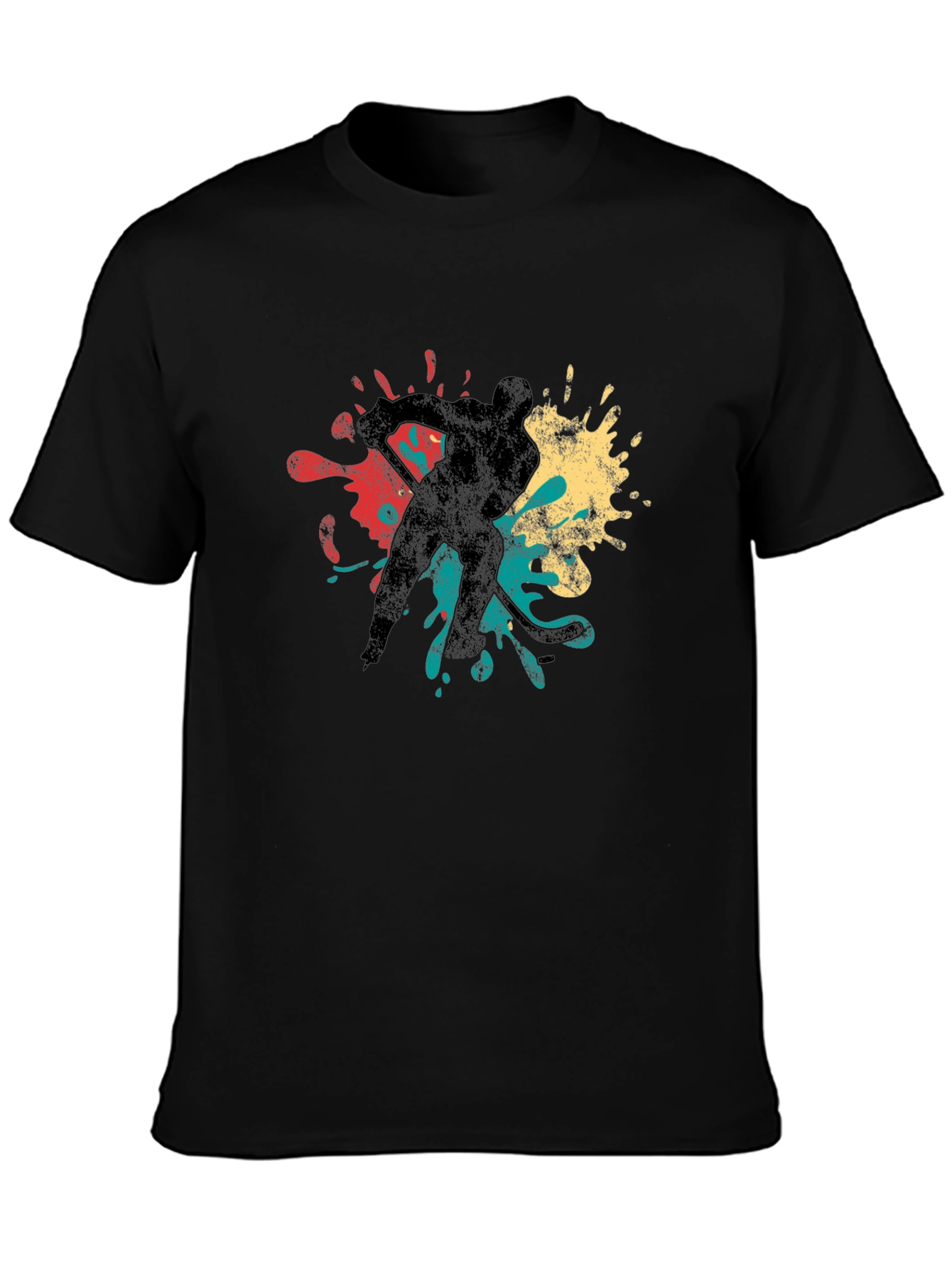 Hockey Player Retro Splash Graphic T-Shirt