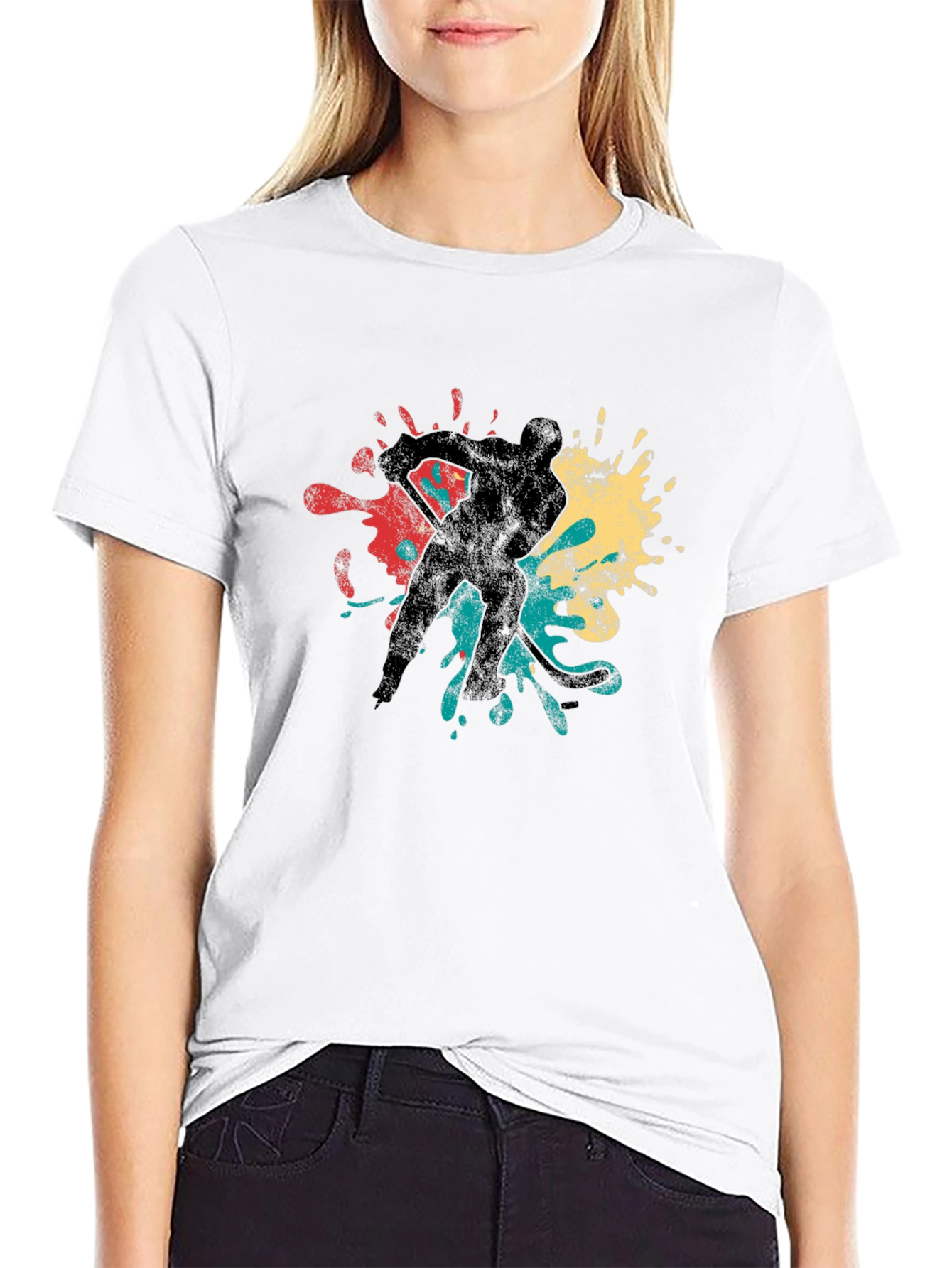 Hockey Player Retro Splash Graphic T-Shirt