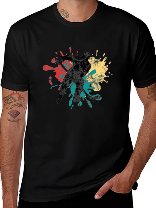 Hockey Player Retro Splash Graphic T-Shirt