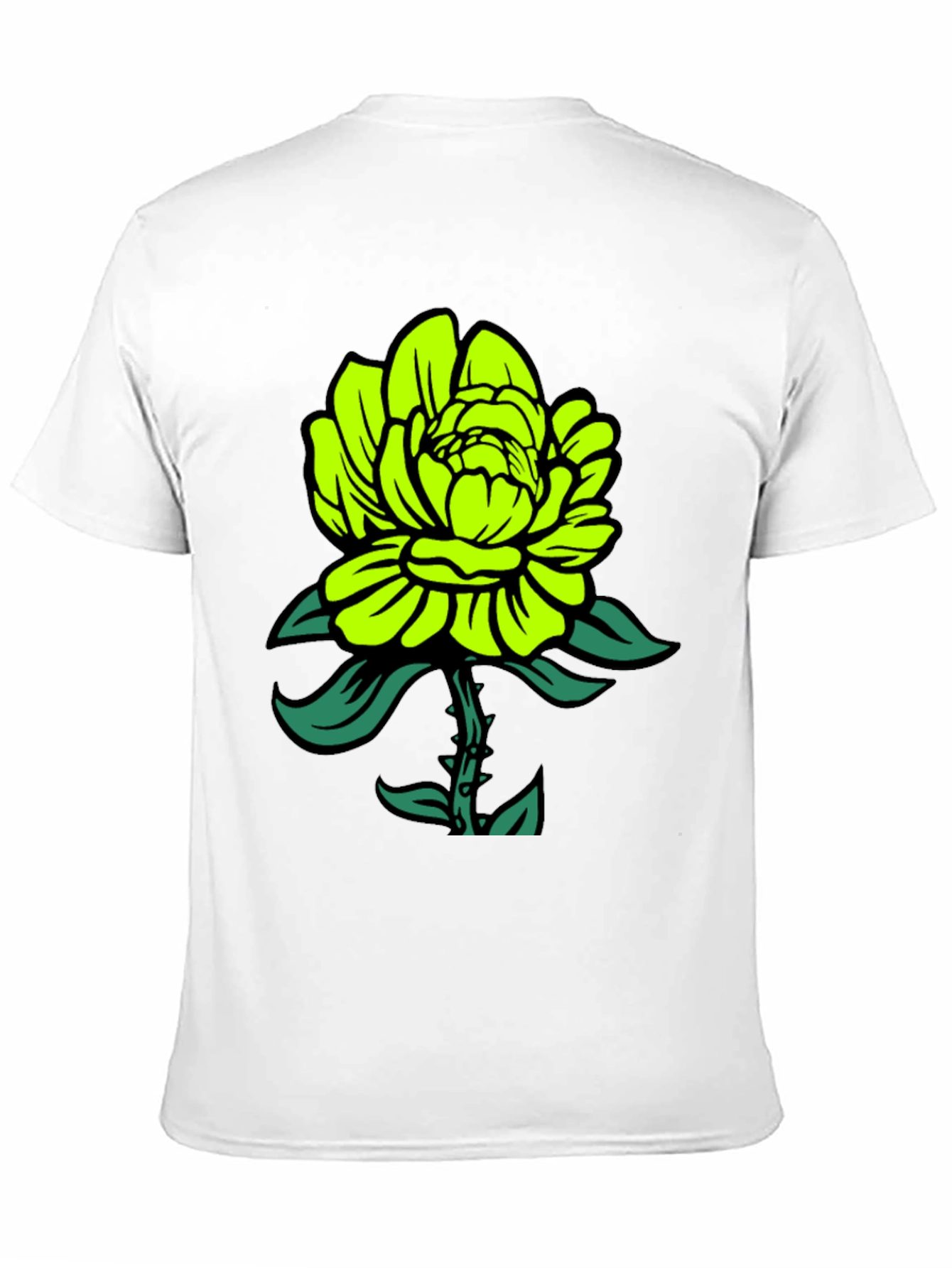 Neon Green Flower Graphic Black T-Shirt
