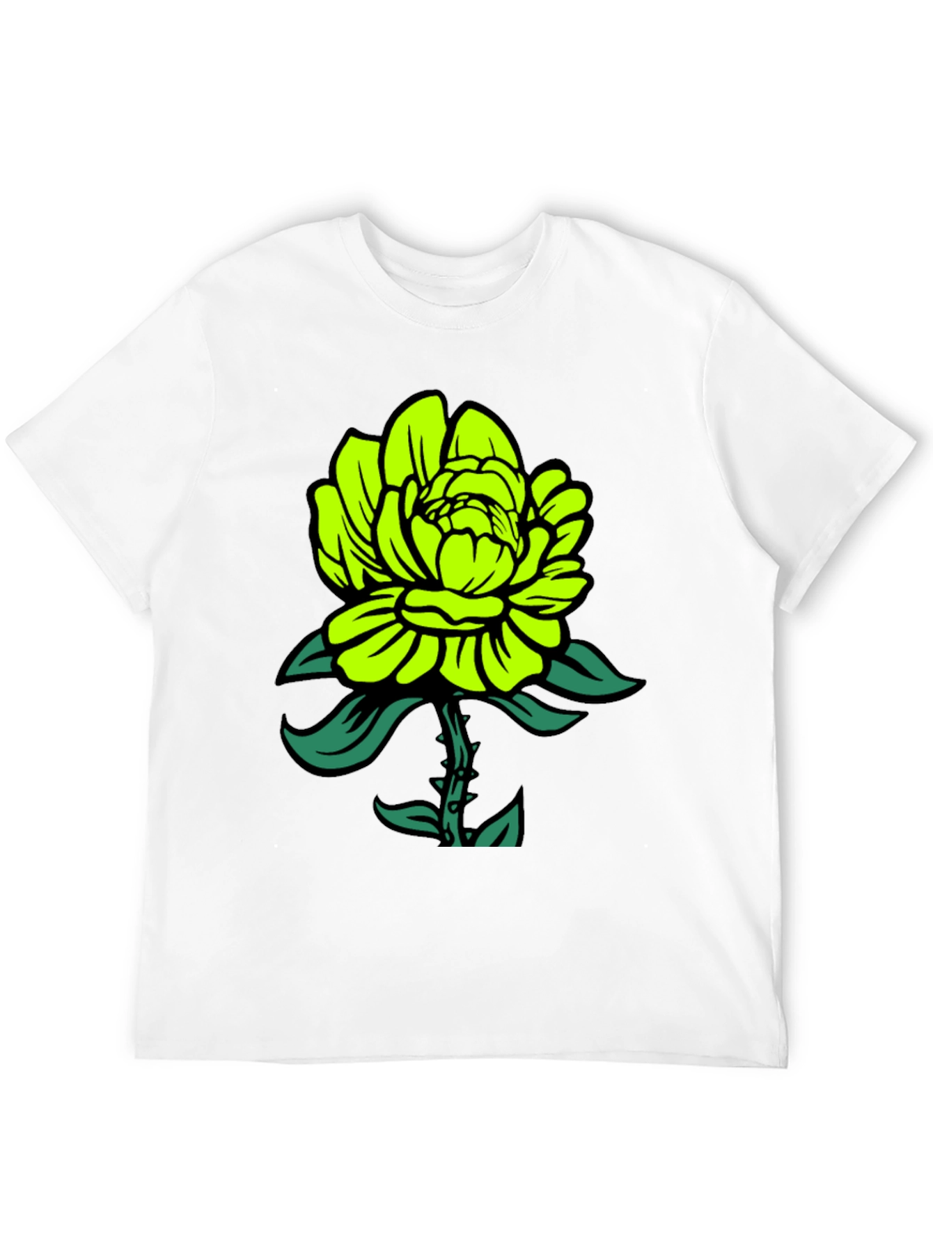 Neon Green Flower Graphic Black T-Shirt