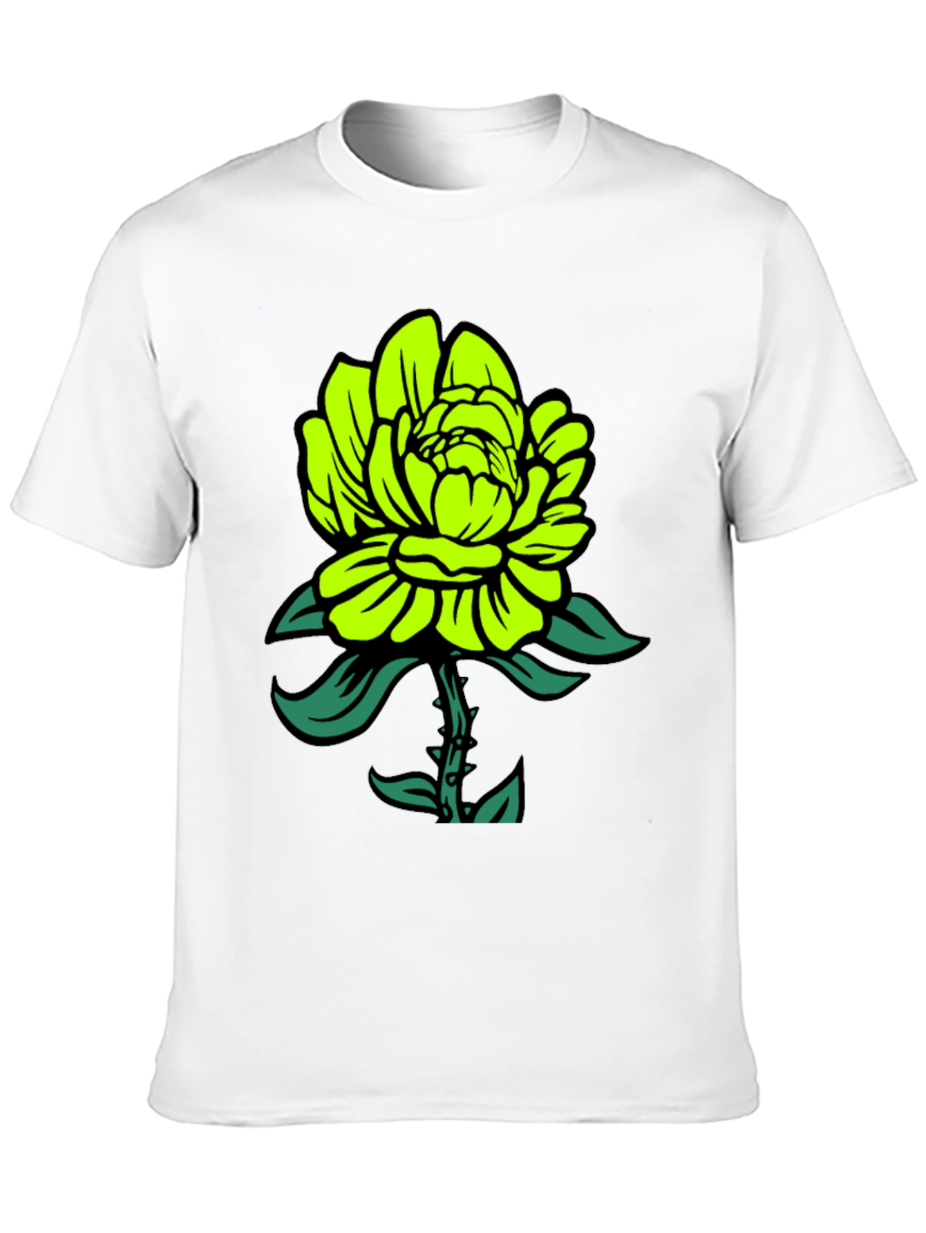 Neon Green Flower Graphic Black T-Shirt