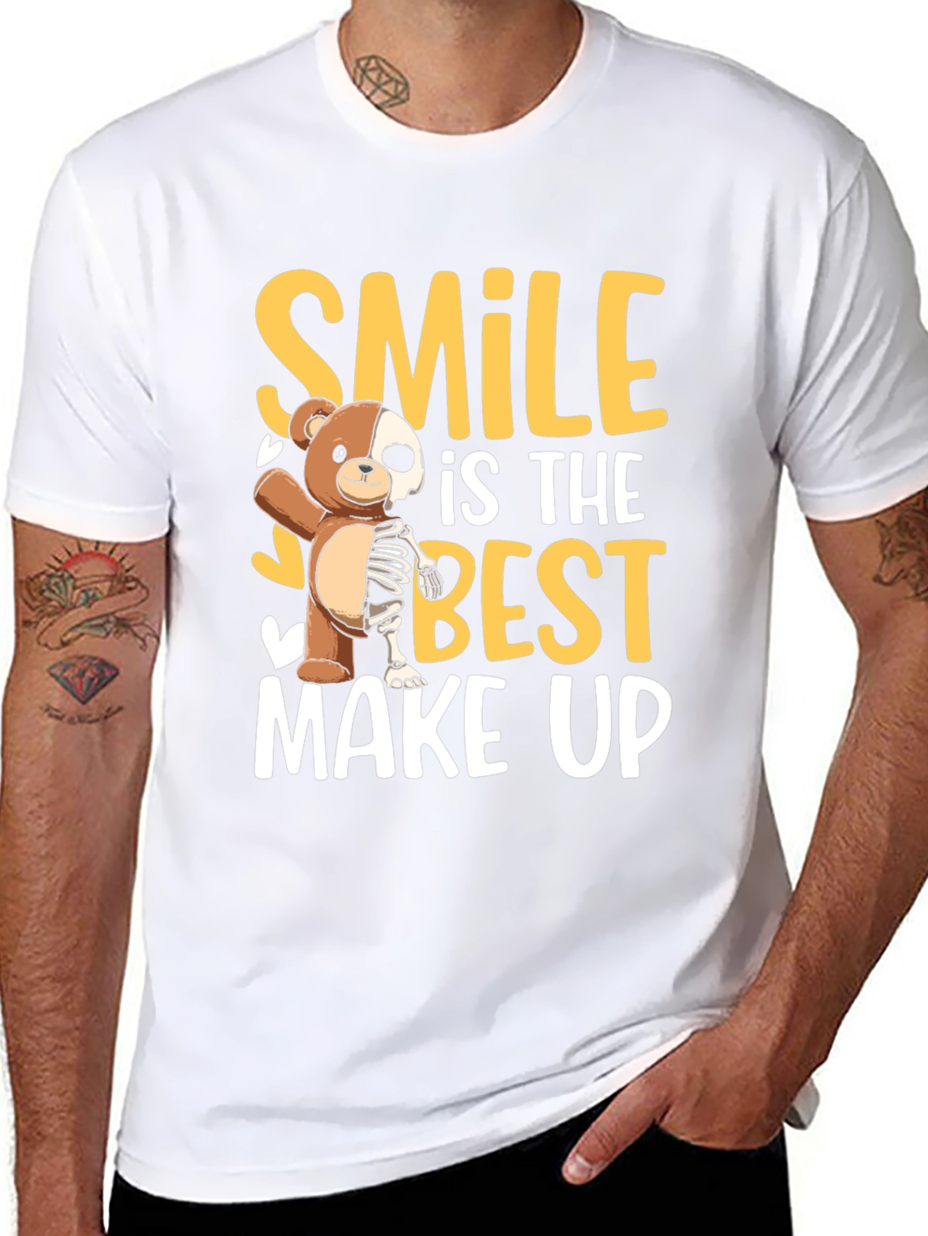 Smile Best Make Up T-Shirt Funny Bear Skeleton