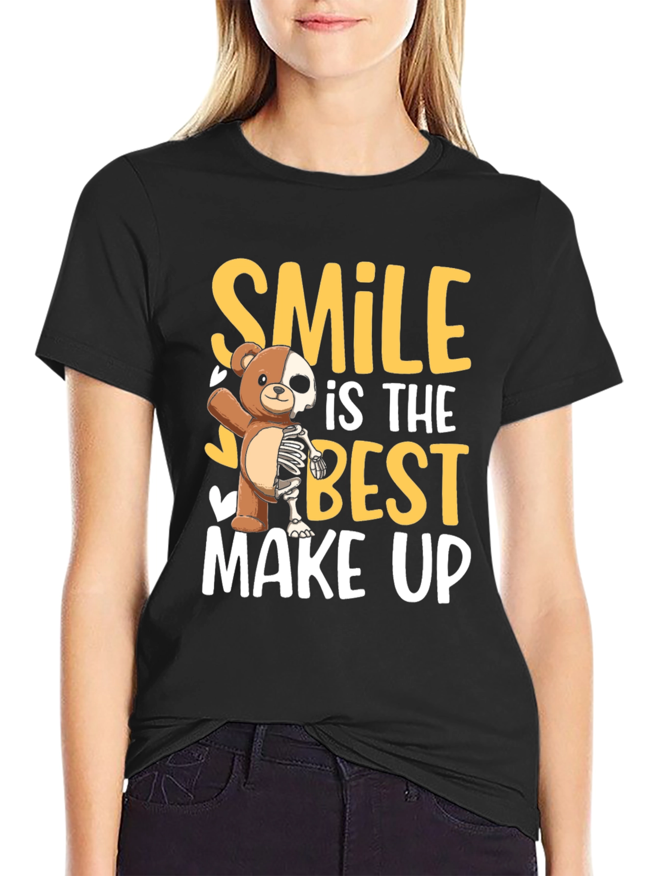 Smile Best Make Up T-Shirt Funny Bear Skeleton