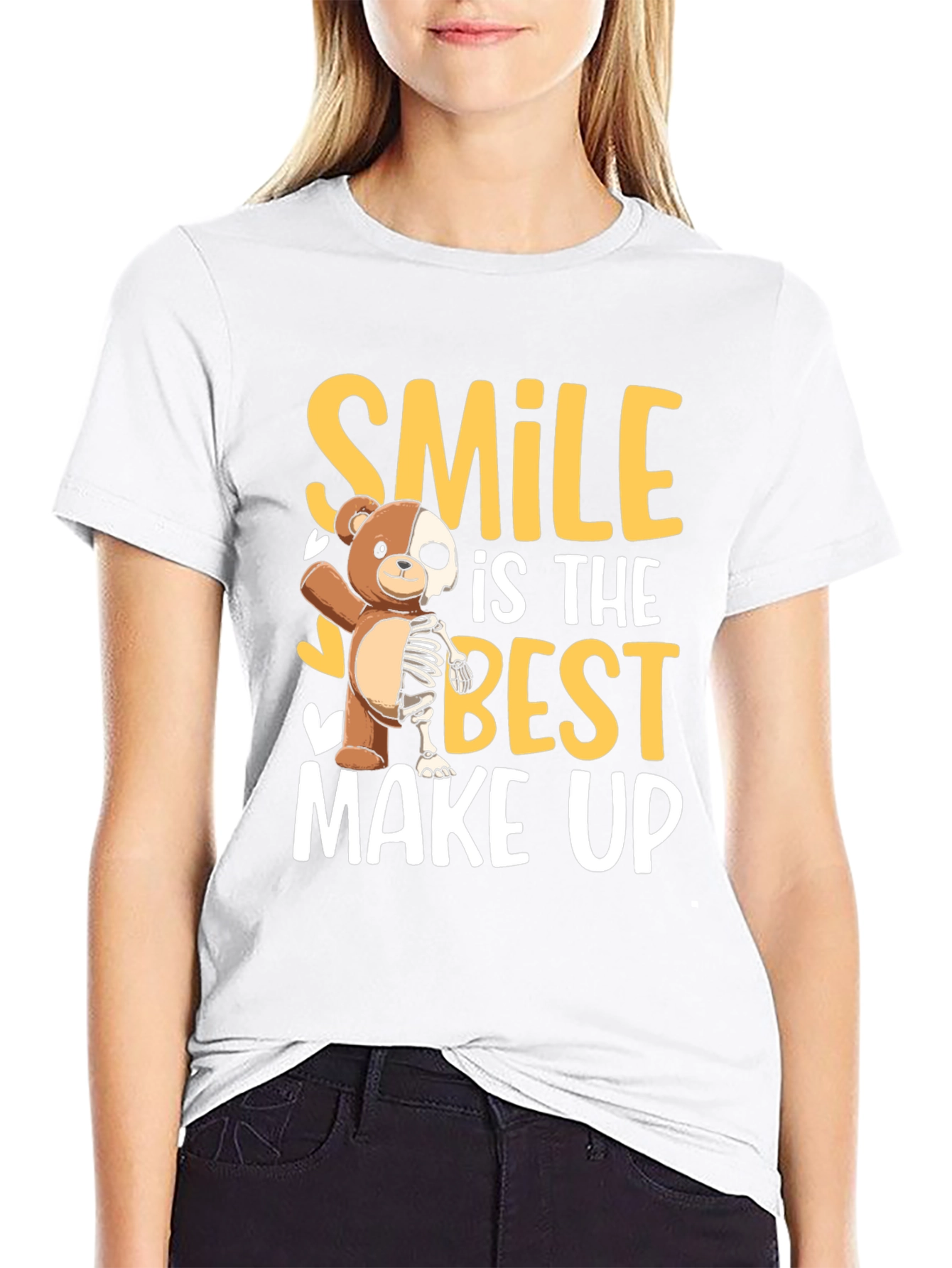 Smile Best Make Up T-Shirt Funny Bear Skeleton