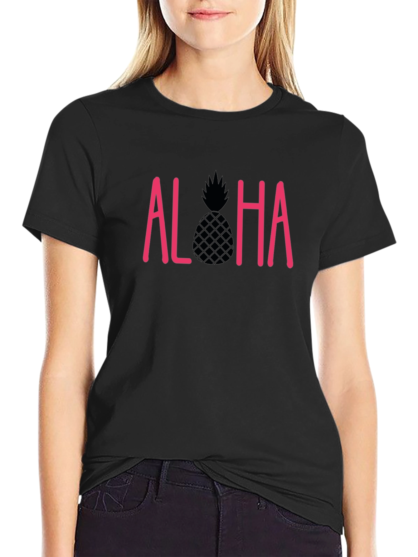 Aloha Pineapple Graphic T-Shirt - Black