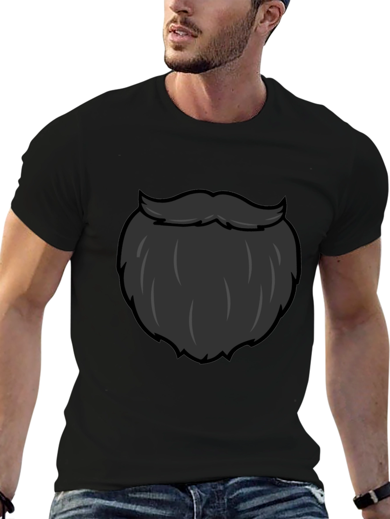Funny Beard Graphic T-Shirt - Black Crew Neck Tee