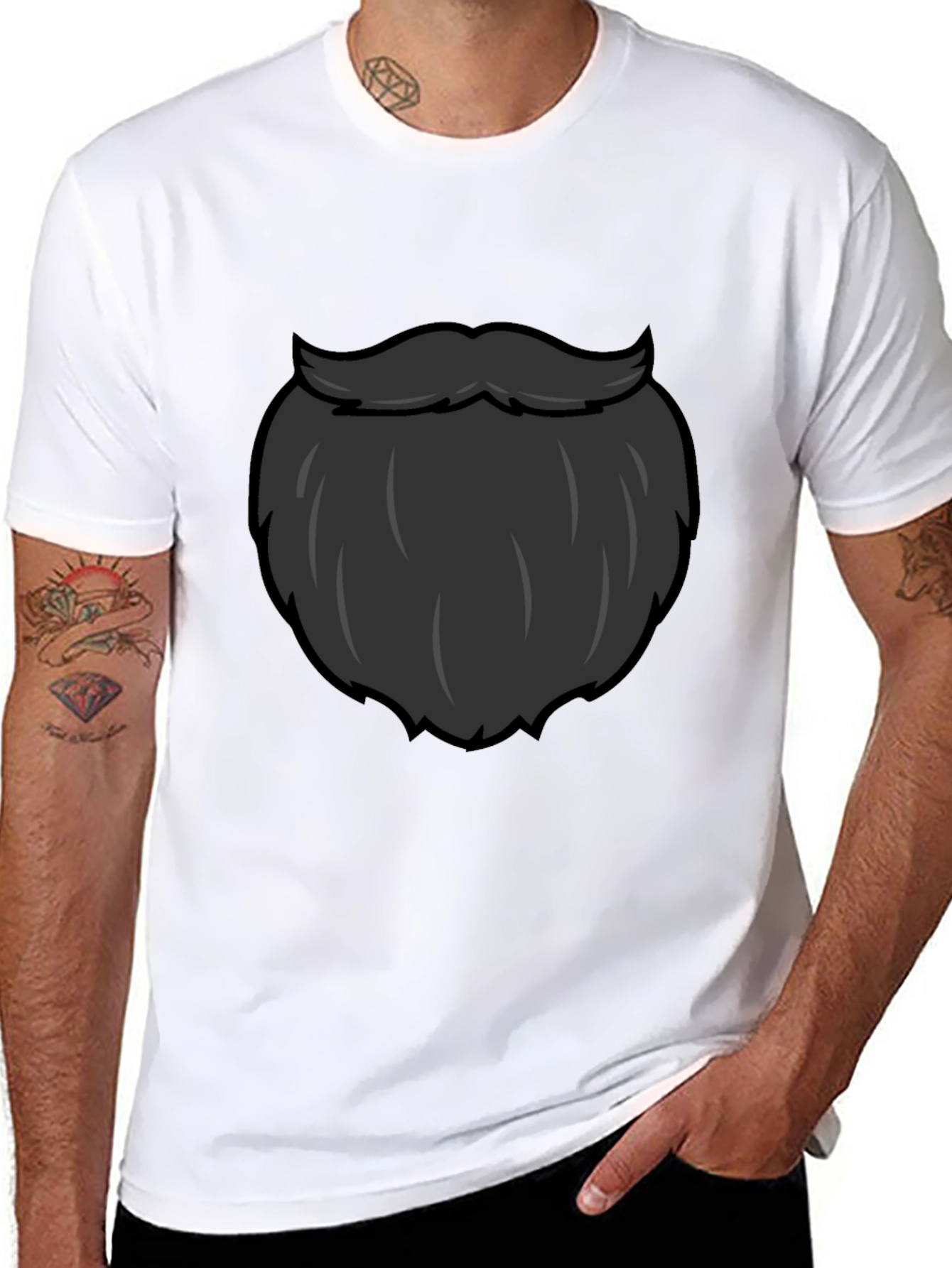 Funny Beard Graphic T-Shirt - Black Crew Neck Tee
